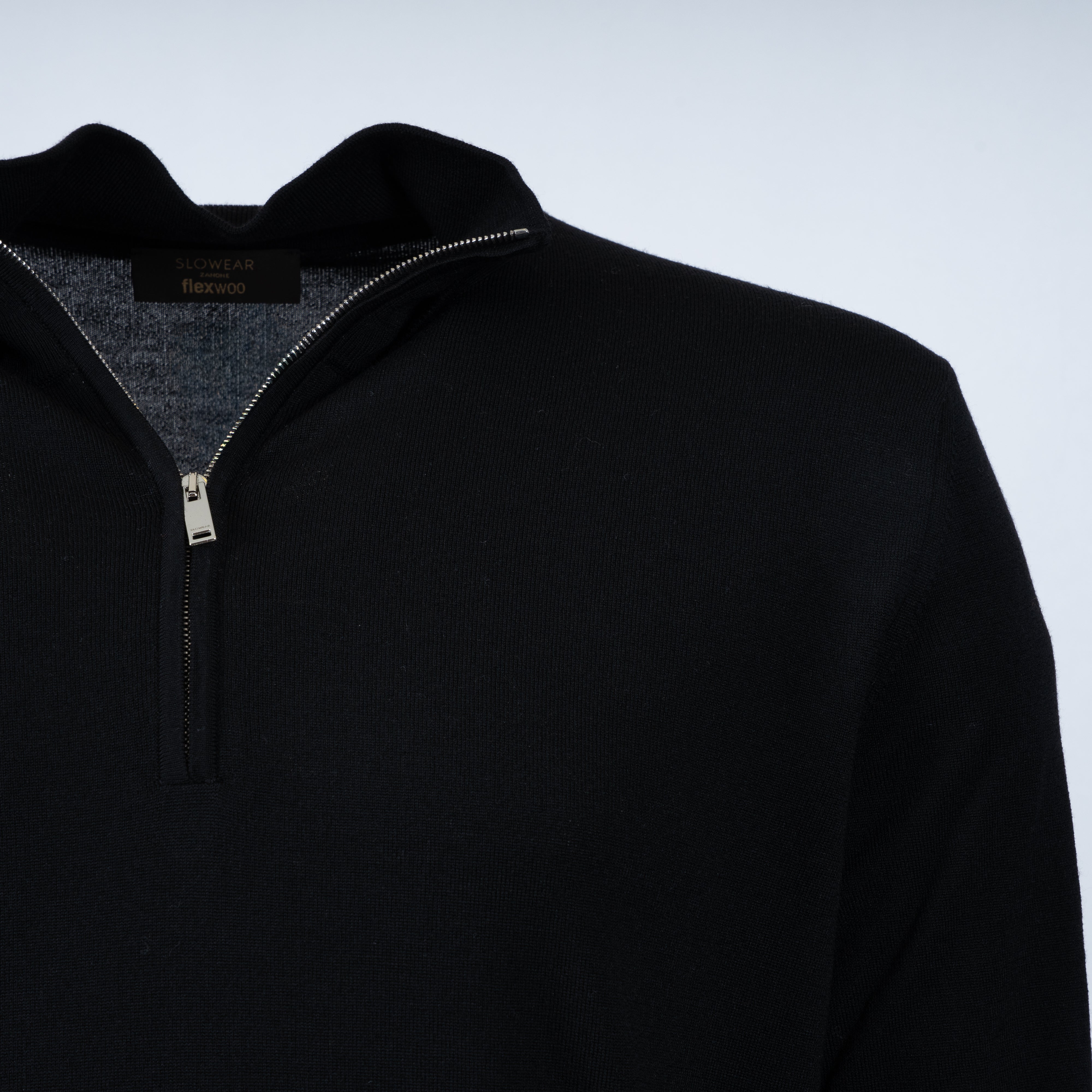Slowear Gebreide Trui met Rits Zwart | Flexwool