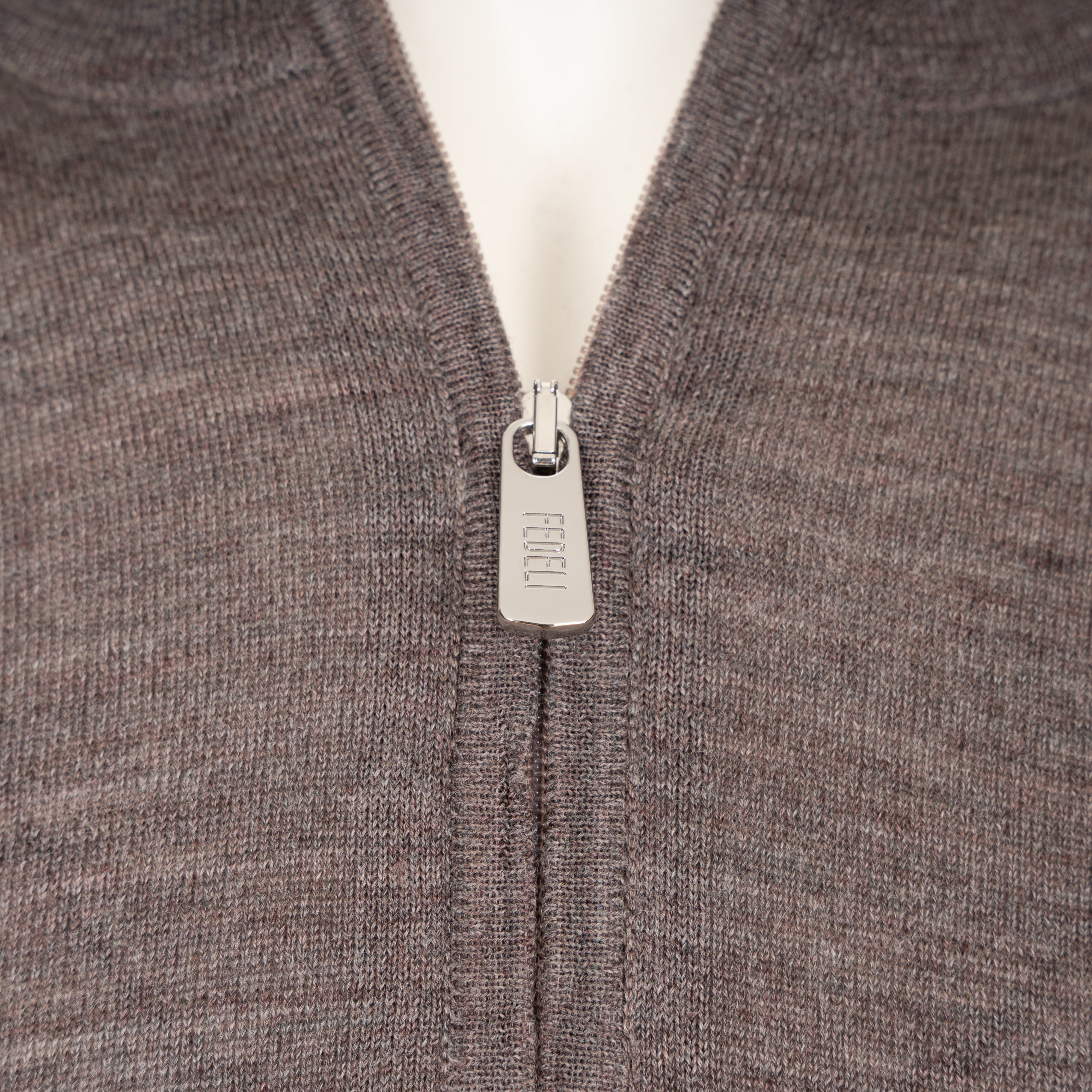 Fedeli Gebreide Trui met Rits Taupe | Favonio Superfine Wool 140