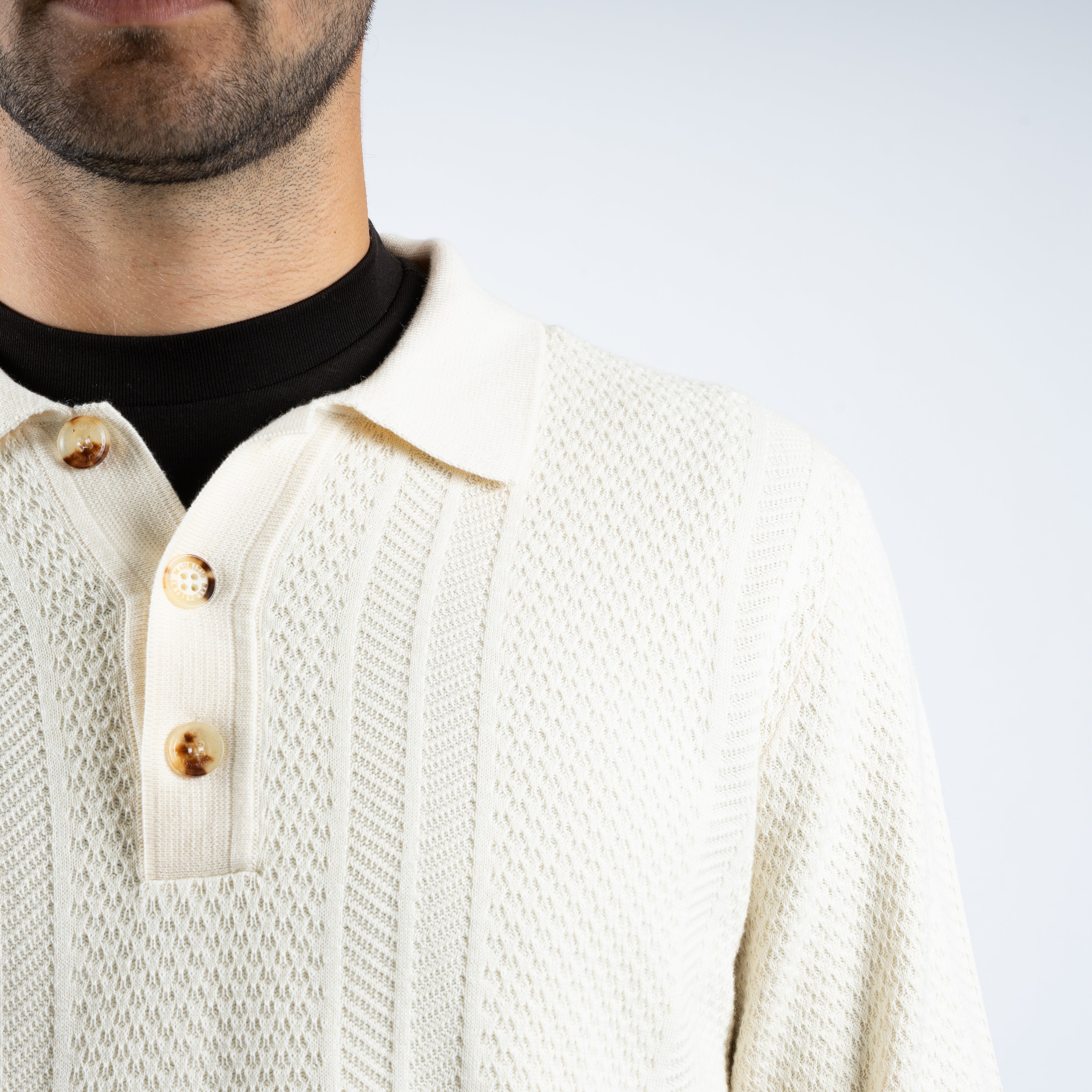 Maurizio Baldassari Gebreide Trui met Polokraag Crème | Mixed Stitch Polo 3B