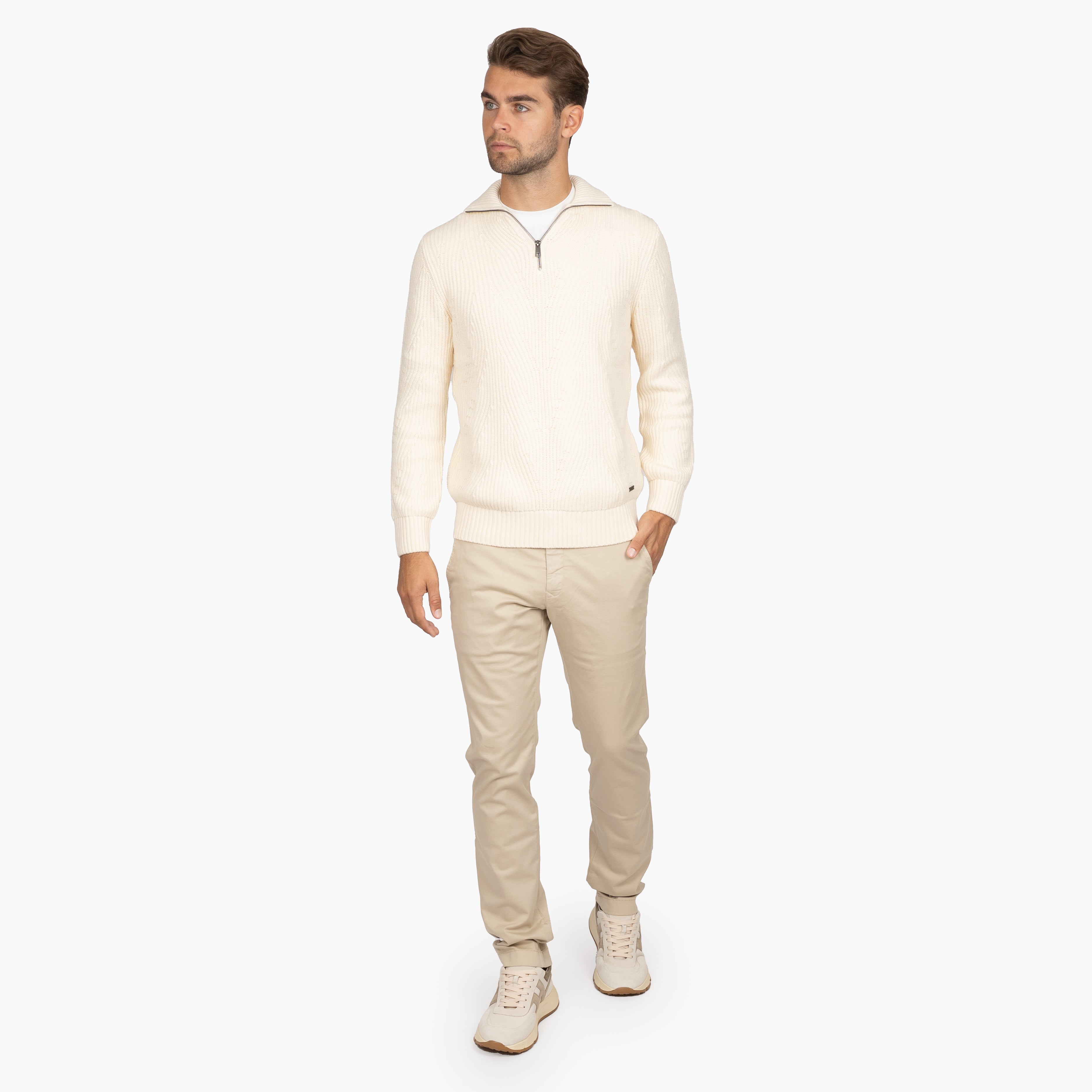 SEVEN DIALS Gebreide Trui met Rits Off-White | Quinn