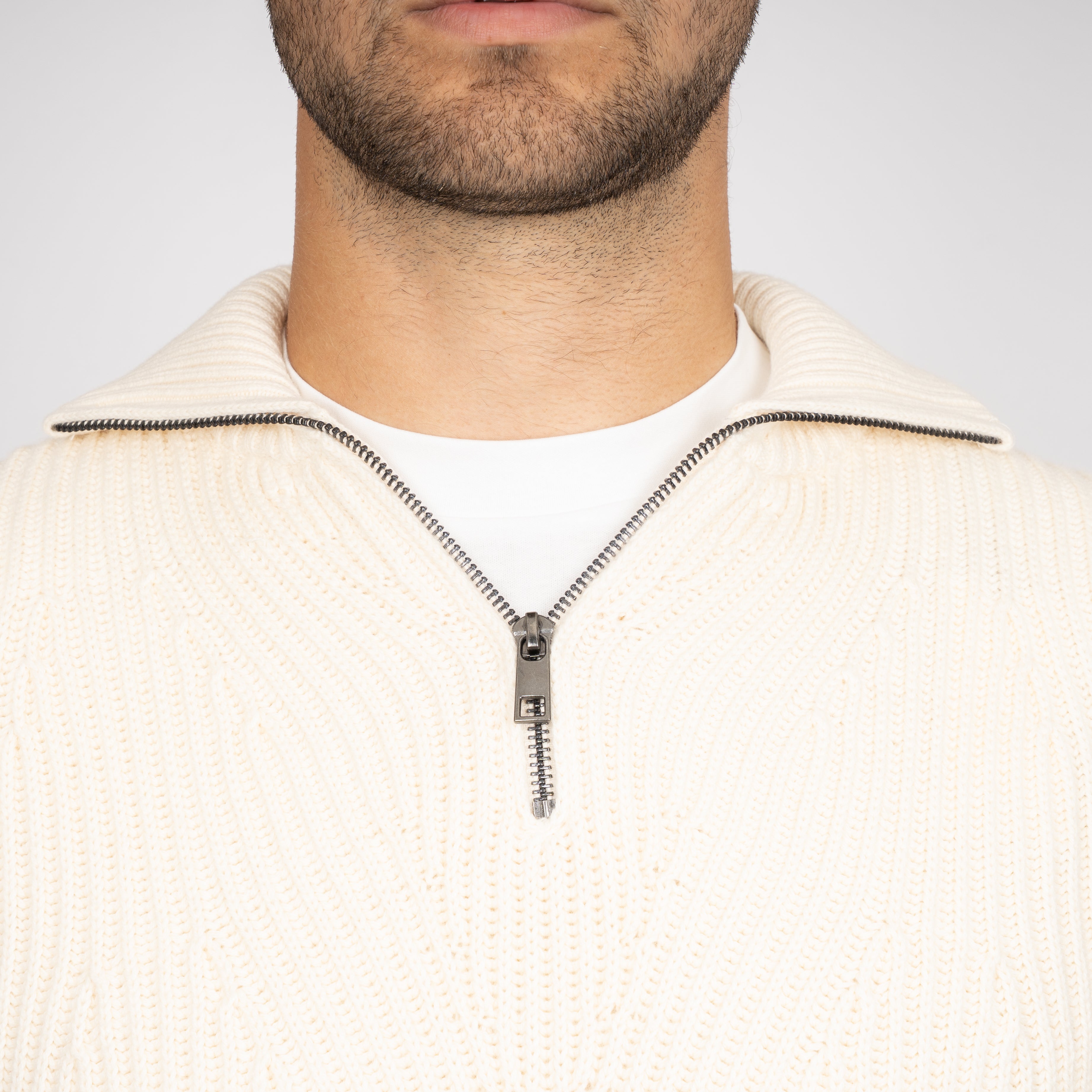 SEVEN DIALS Gebreide Trui met Rits Off-White | Quinn