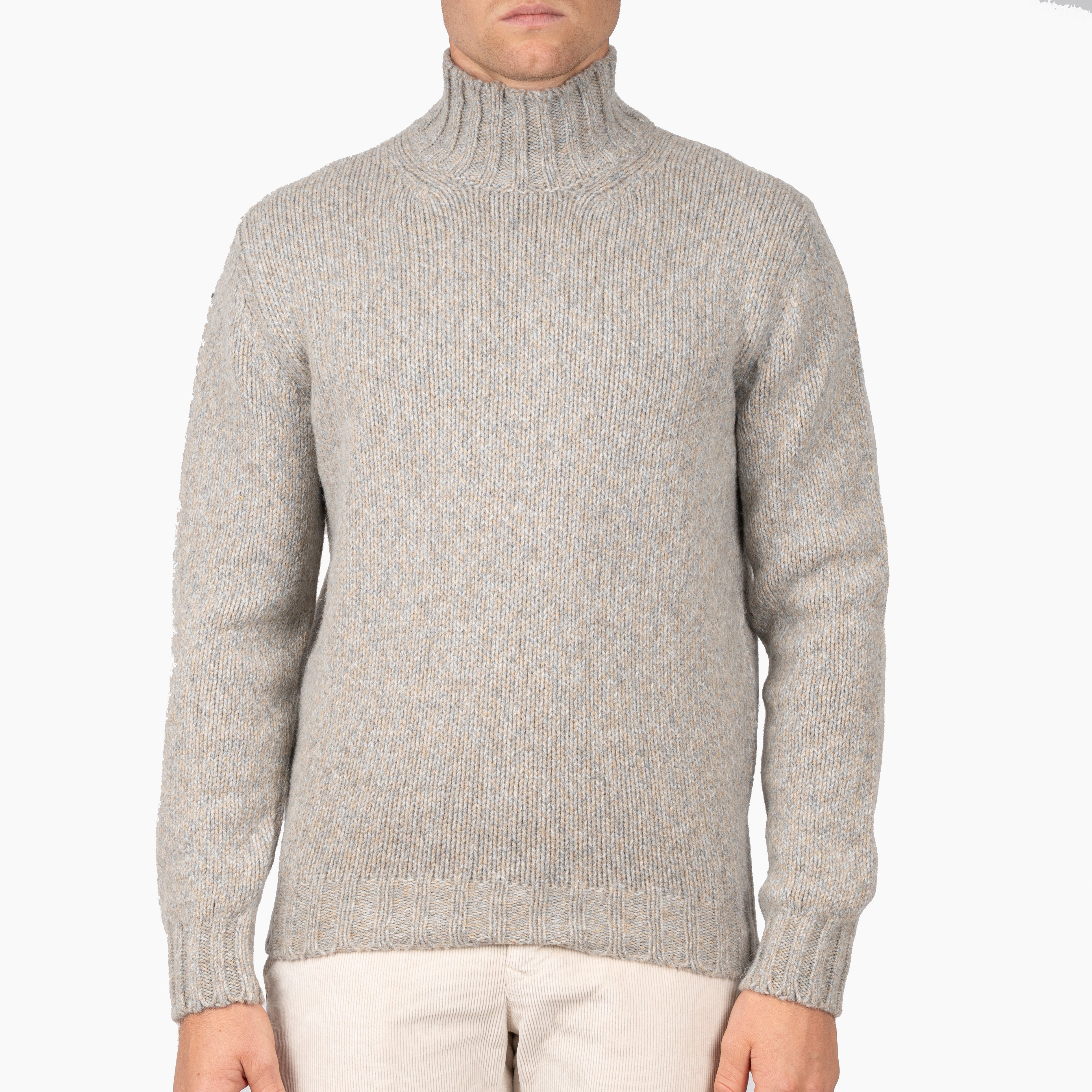 Fedeli Gebreide Turtleneck Trui Beige & Grijs | Onda Baby Alpaca
