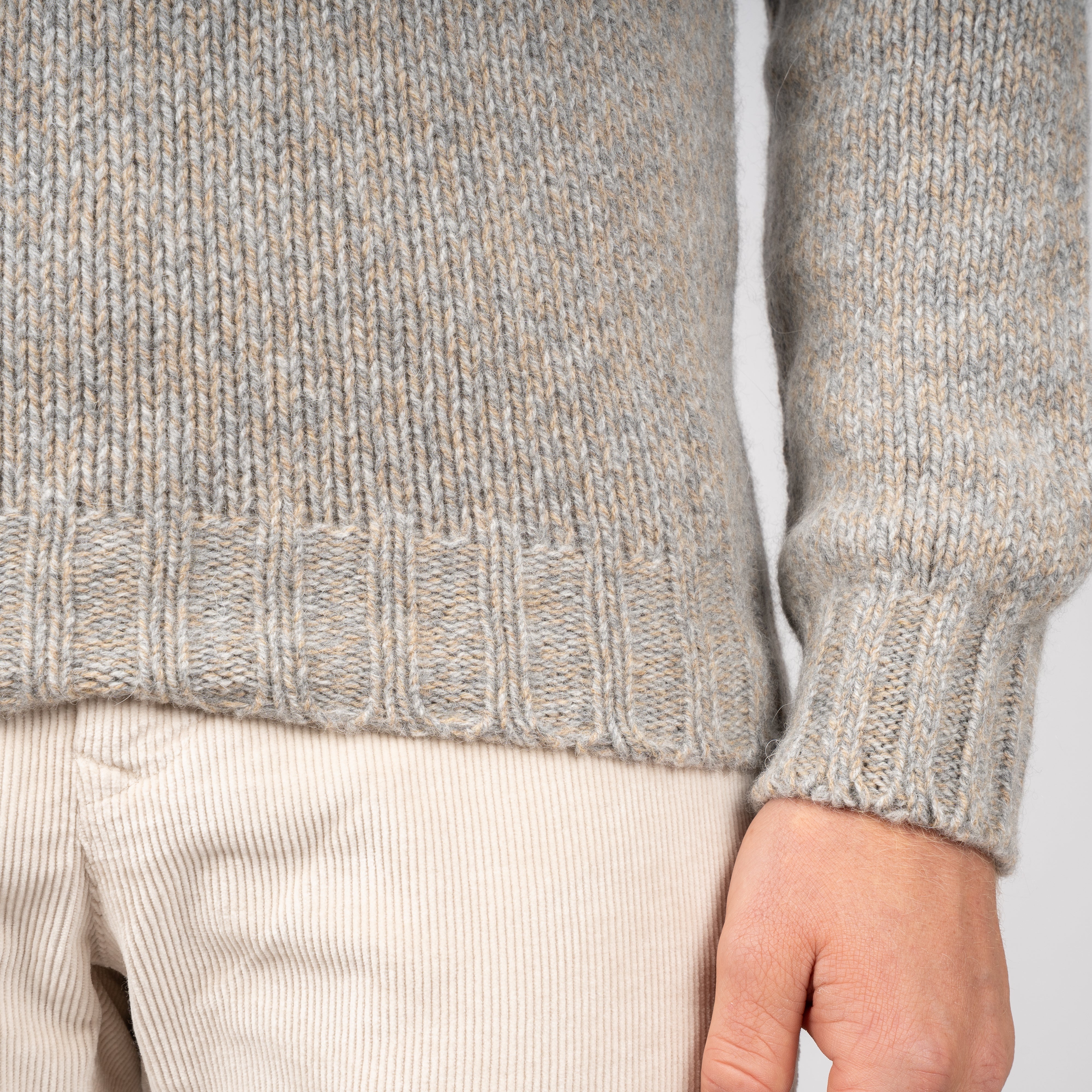 Fedeli Gebreide Turtleneck Trui Beige & Grijs | Onda Baby Alpaca