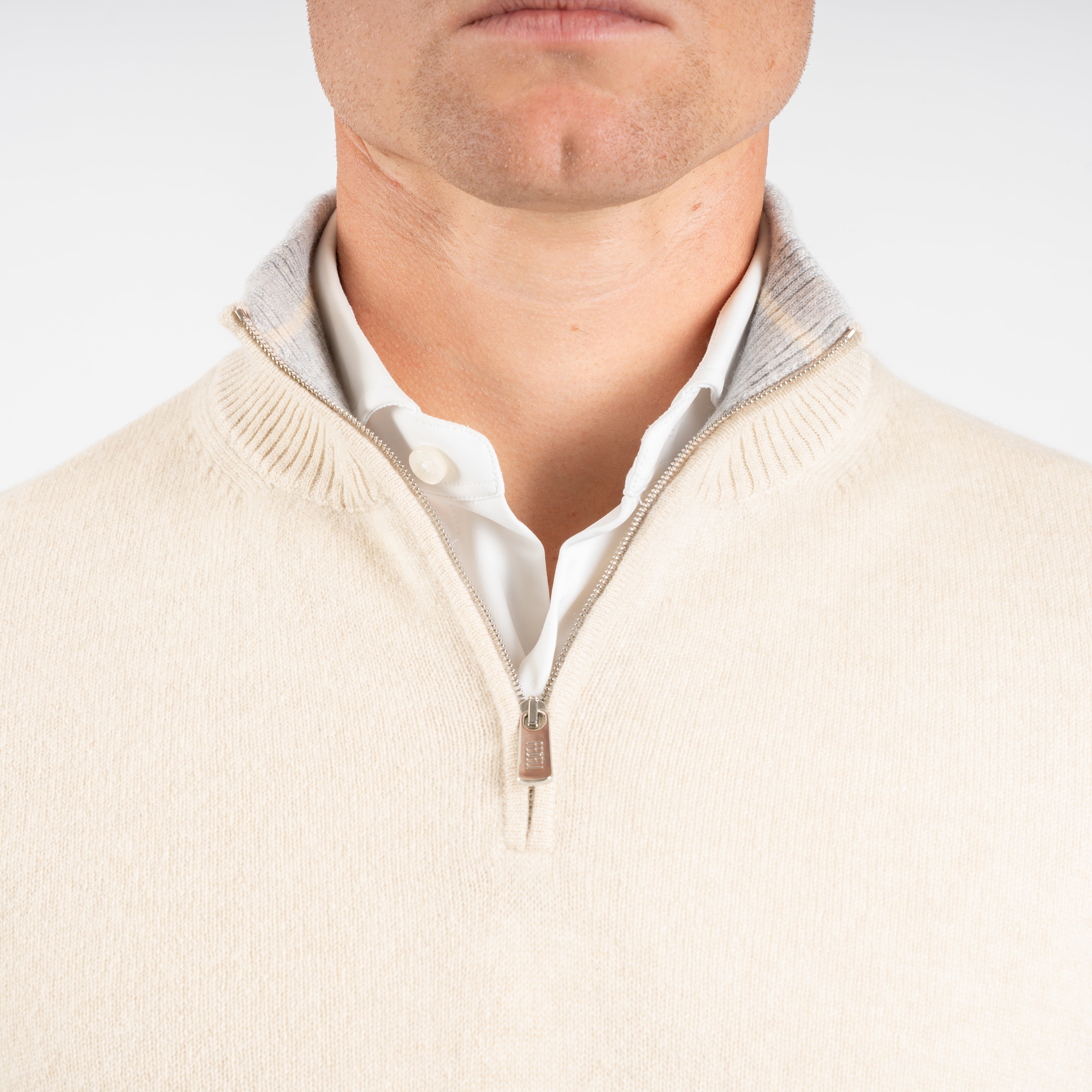 Fedeli Gebreide Trui met Rits Beige | Favonio Persia Cashmere