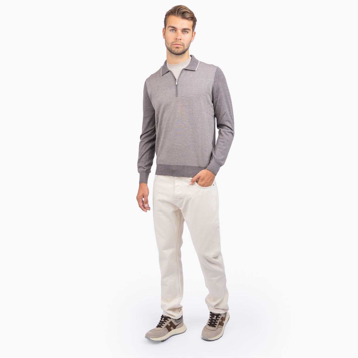 Gran Sasso Gebreide Trui met Rits Beige | Extrafine Merino