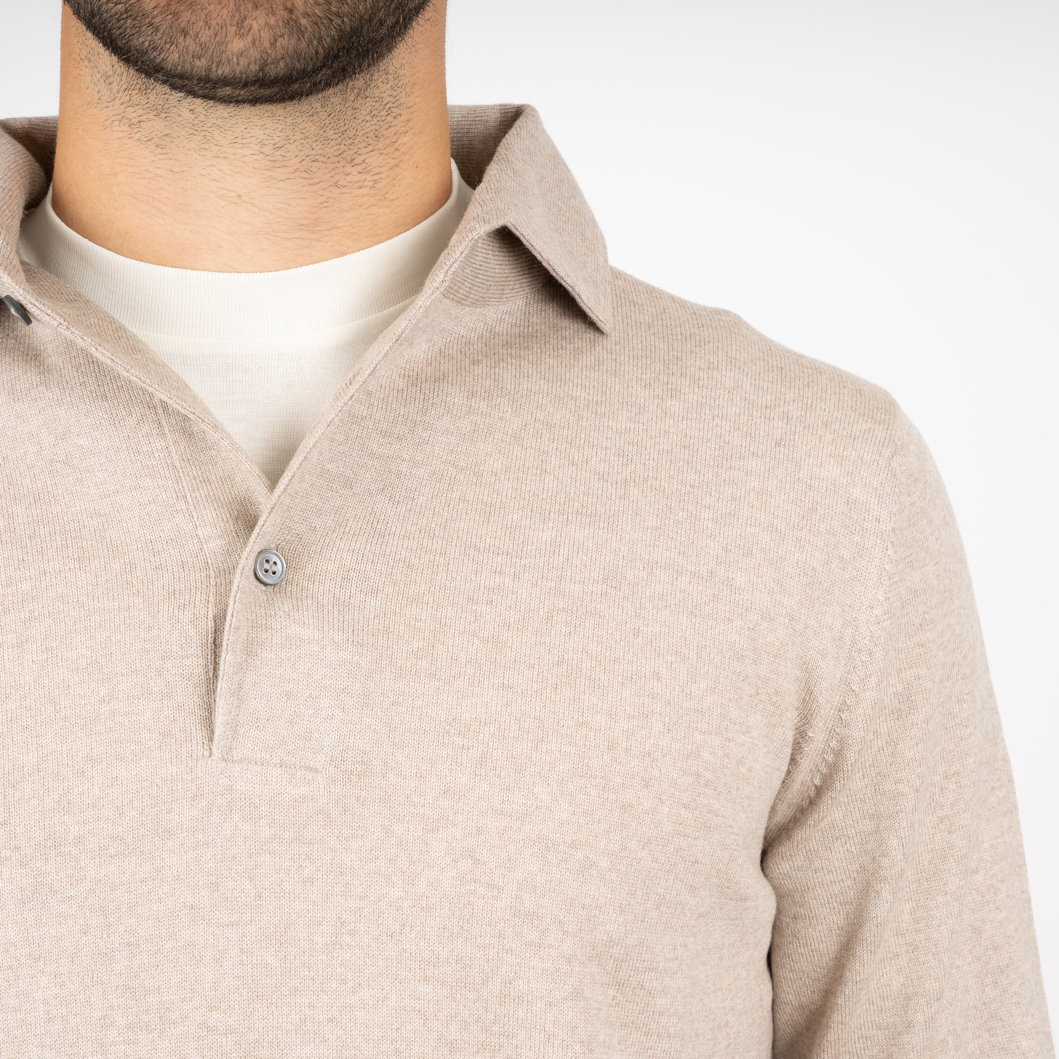 Gran Sasso Gebreide Polo Lange Mouw Beige | Extrafine Merino