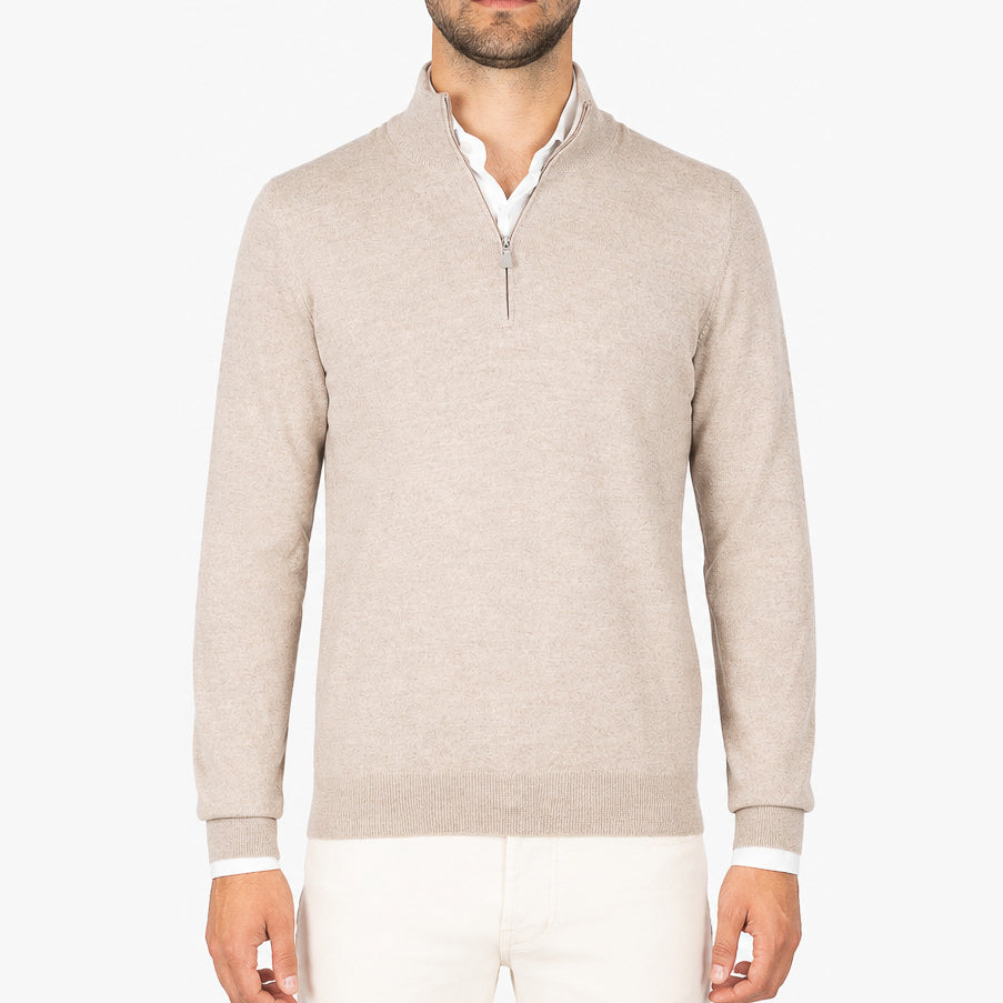 Gran Sasso Gebreide Trui met Rits Beige | Extrafine Merino