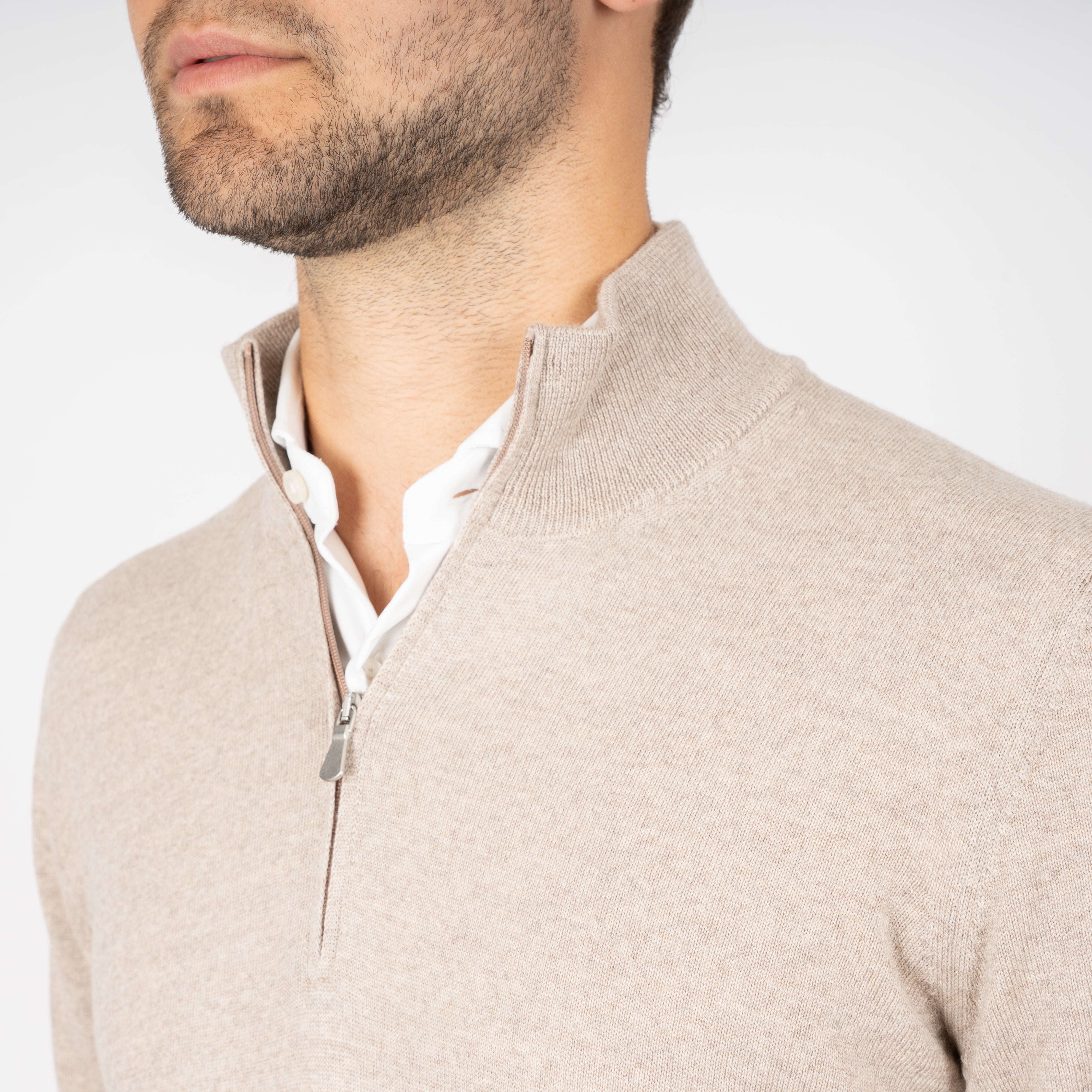 Gran Sasso Gebreide Trui met Rits Beige | Extrafine Merino