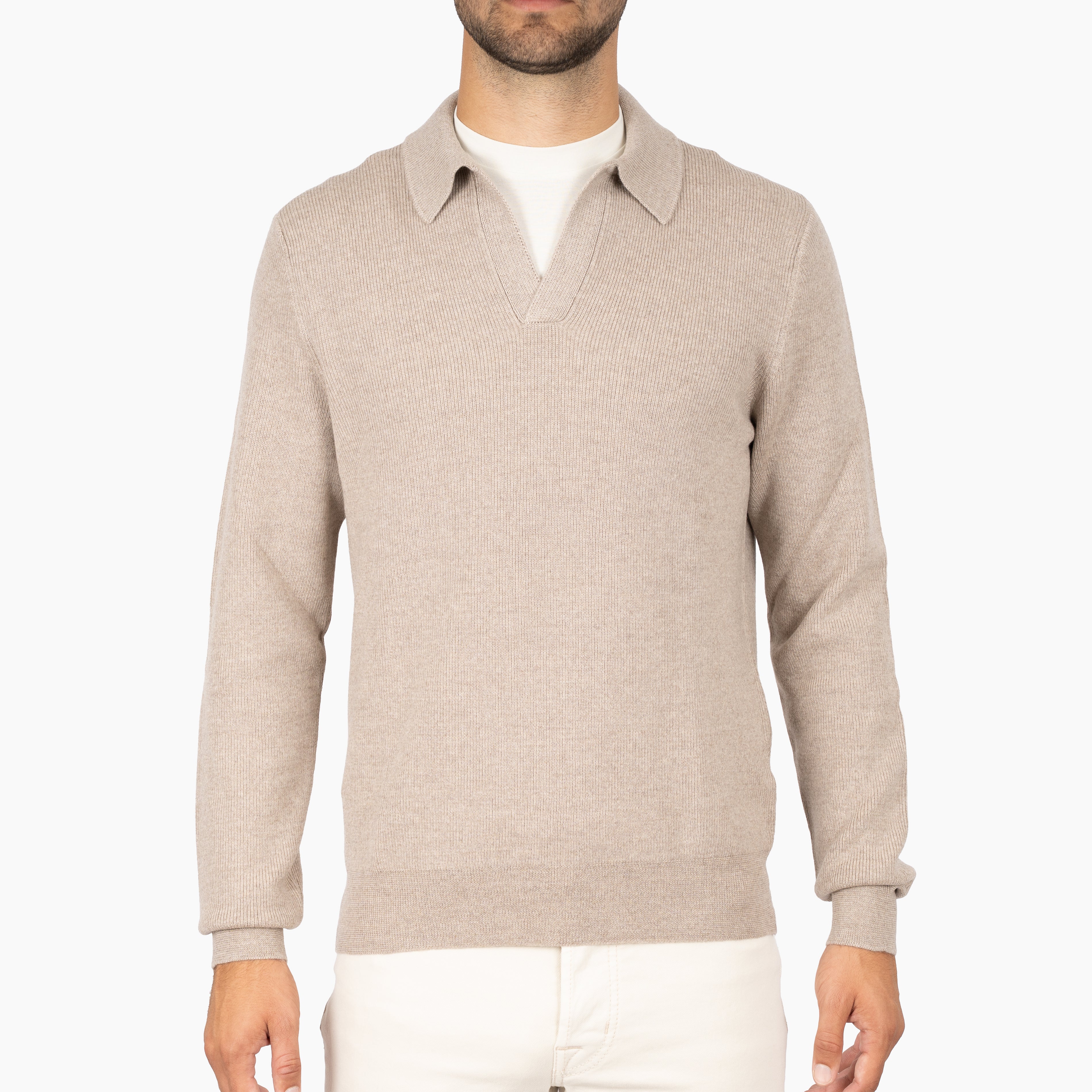 Gran Sasso Gebreide Buttonless Polotrui Beige | Extrafine Merino