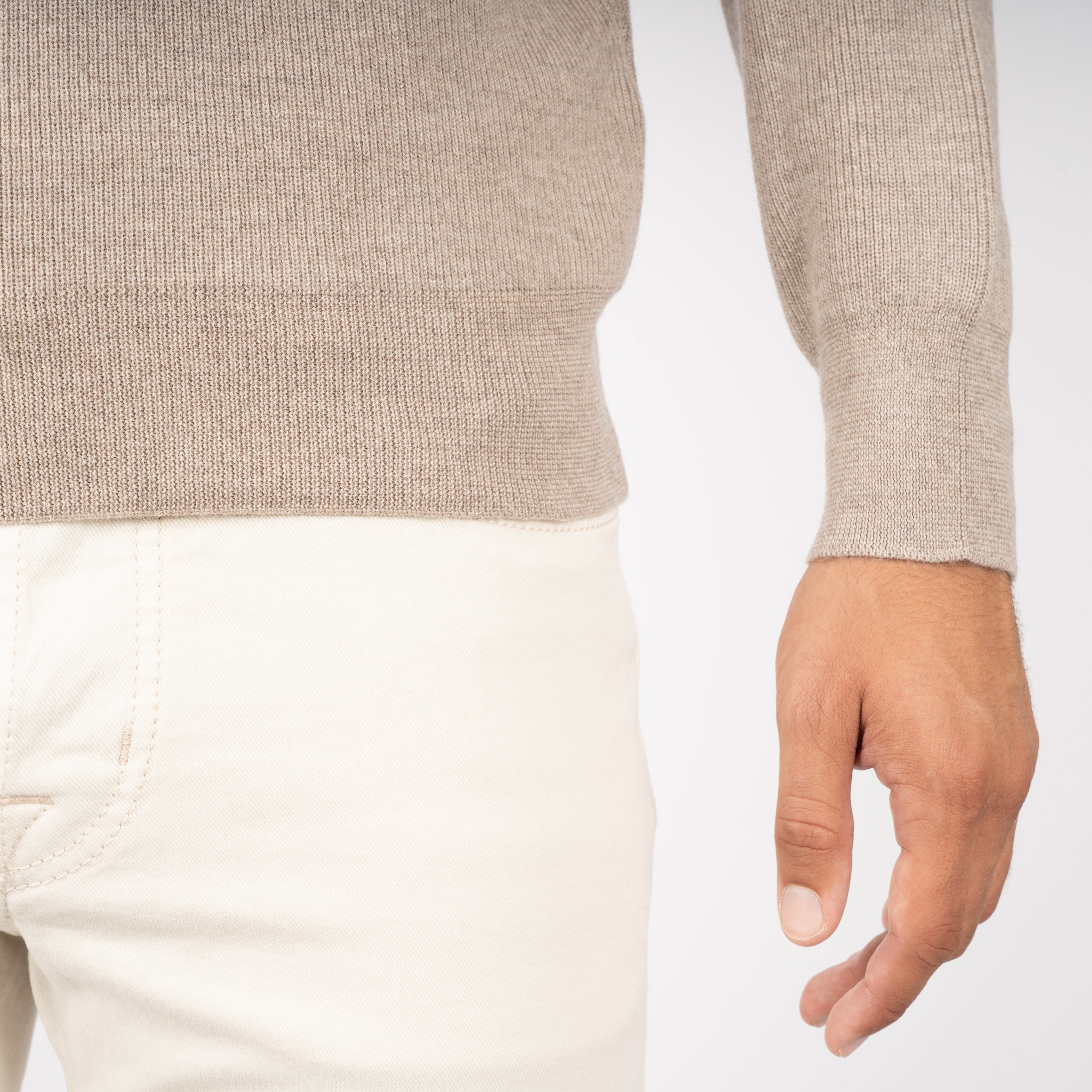 Gran Sasso Gebreide Buttonless Polotrui Beige | Extrafine Merino