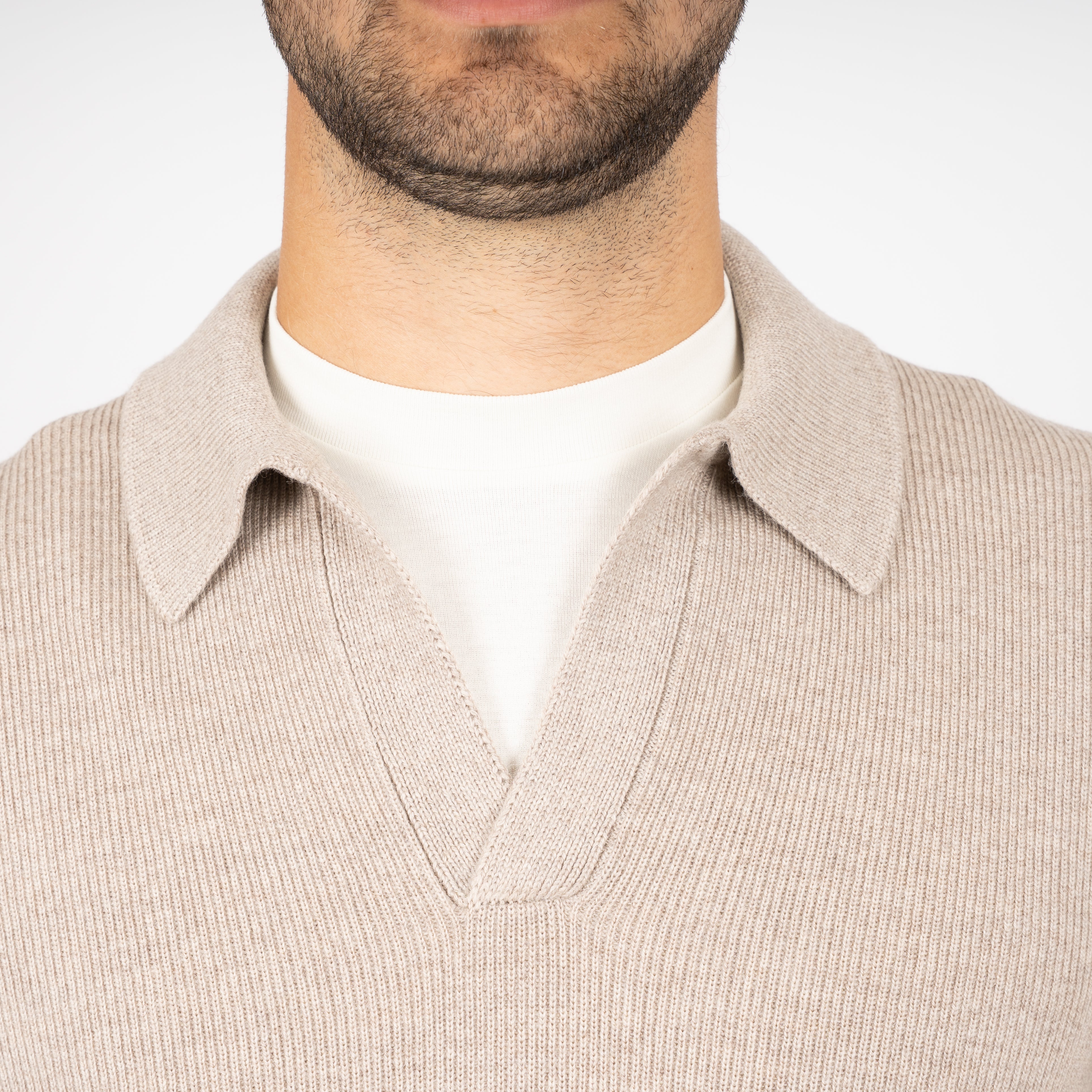 Gran Sasso Gebreide Buttonless Polotrui Beige | Extrafine Merino