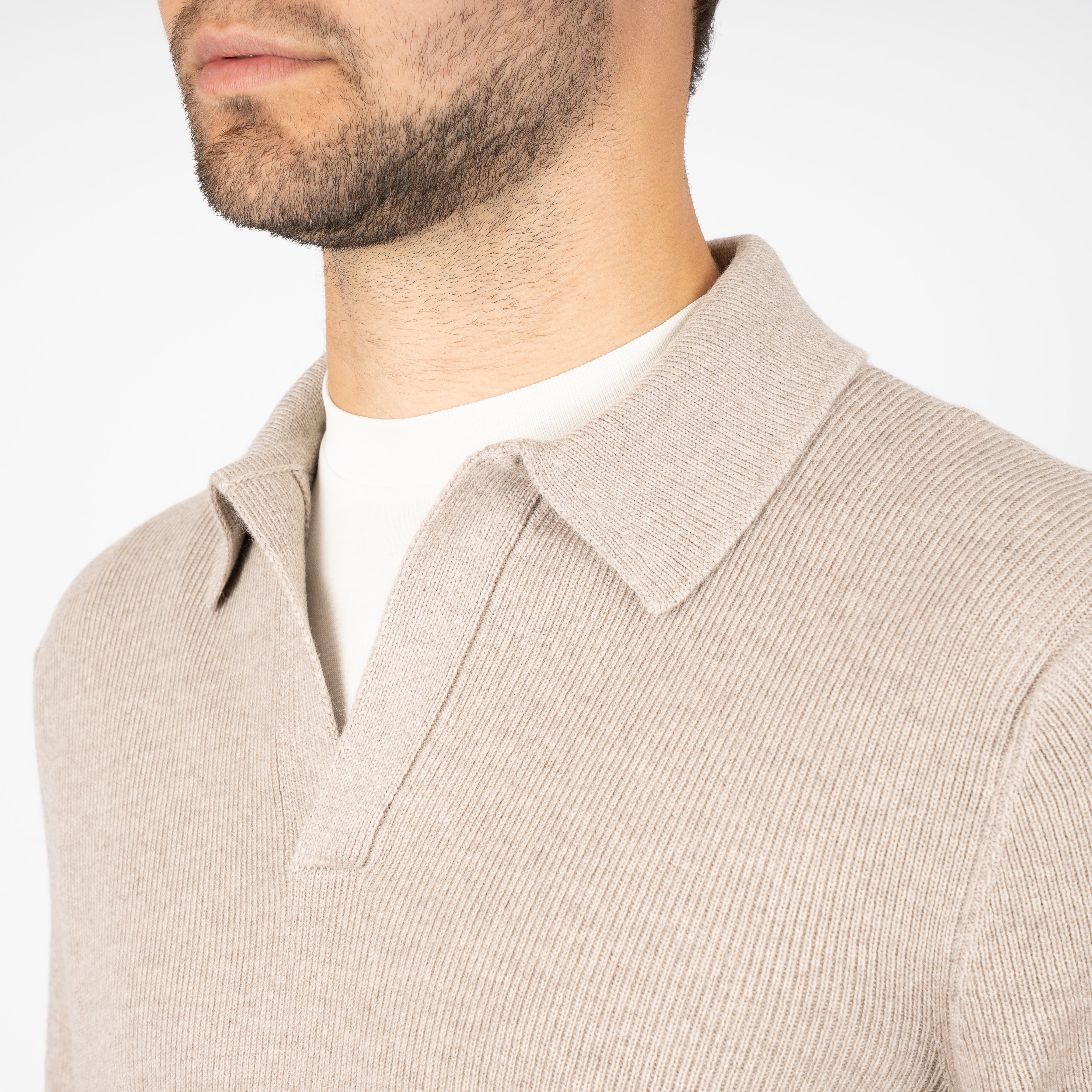 Gran Sasso Gebreide Buttonless Polotrui Beige | Extrafine Merino