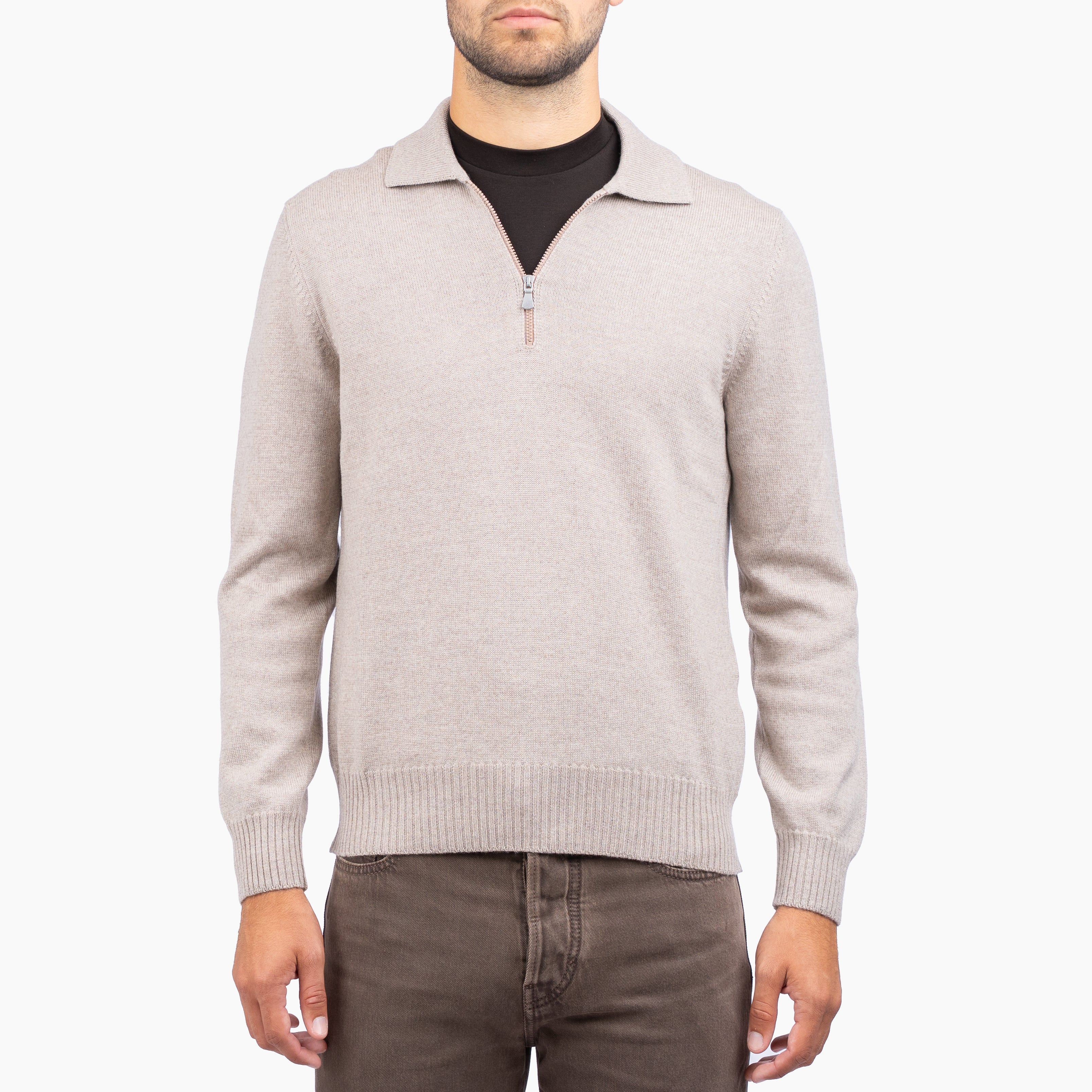 Gran Sasso Gebreide Trui met Rits Beige | Extrafine Merino