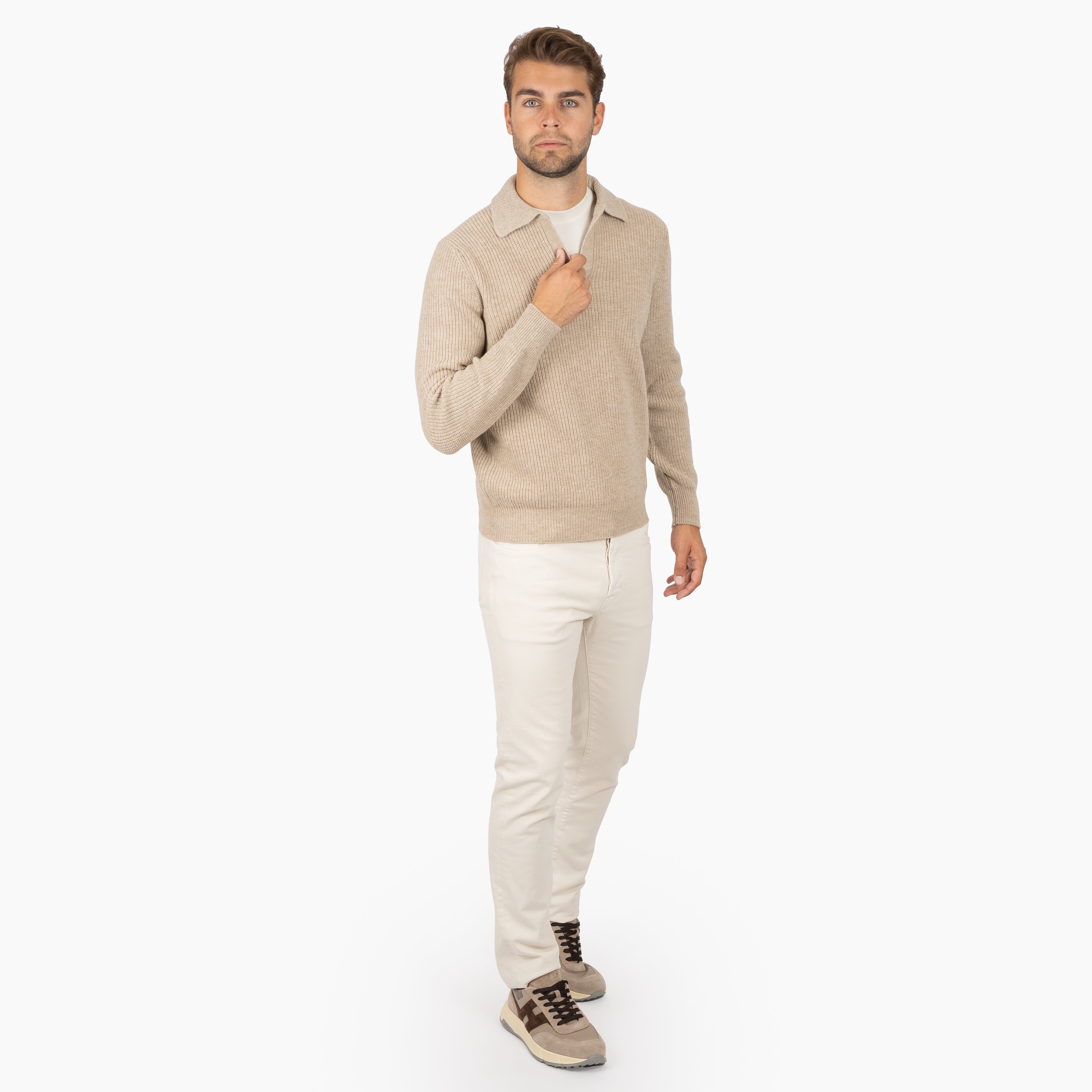 Gran Sasso Gebreide Buttonless Polotrui Beige | Super Geelong