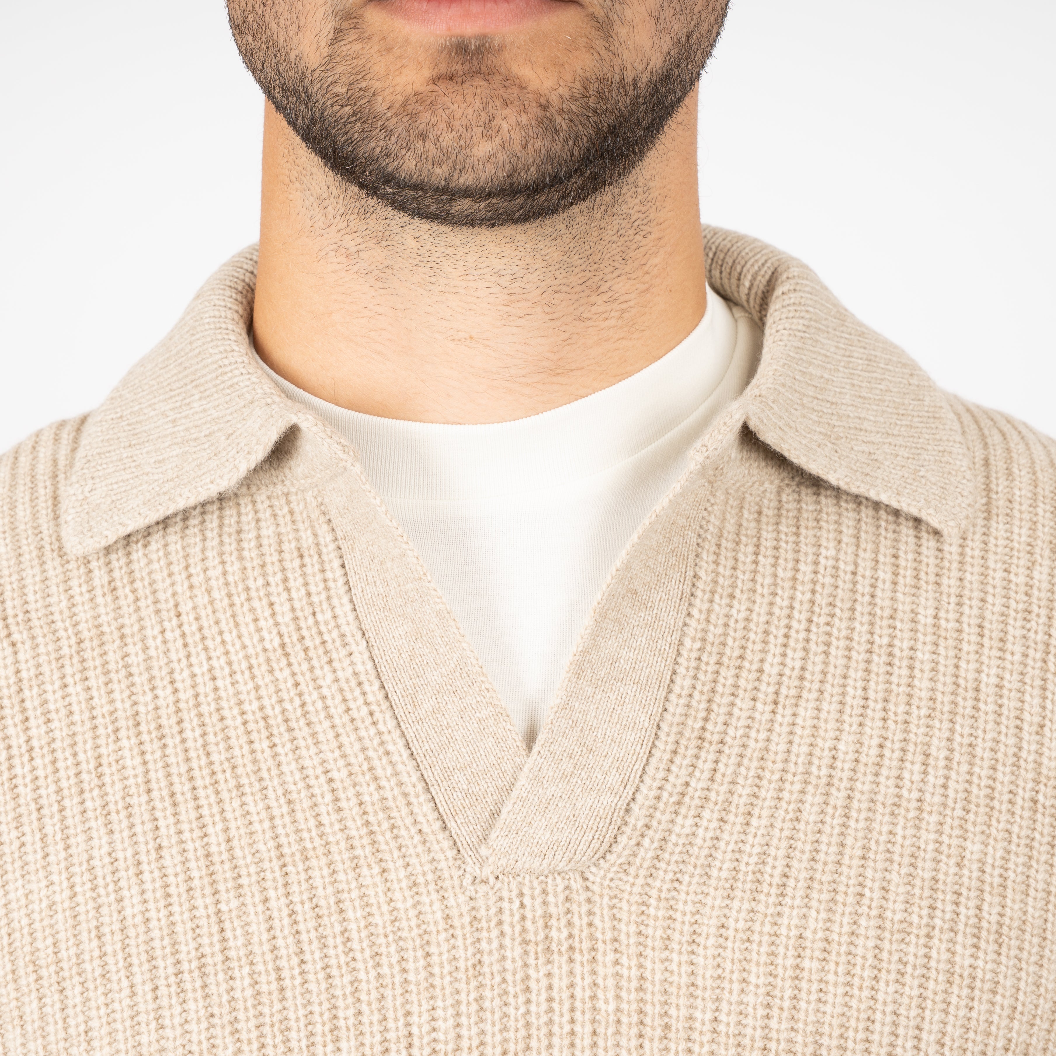 Gran Sasso Gebreide Buttonless Polotrui Beige | Super Geelong