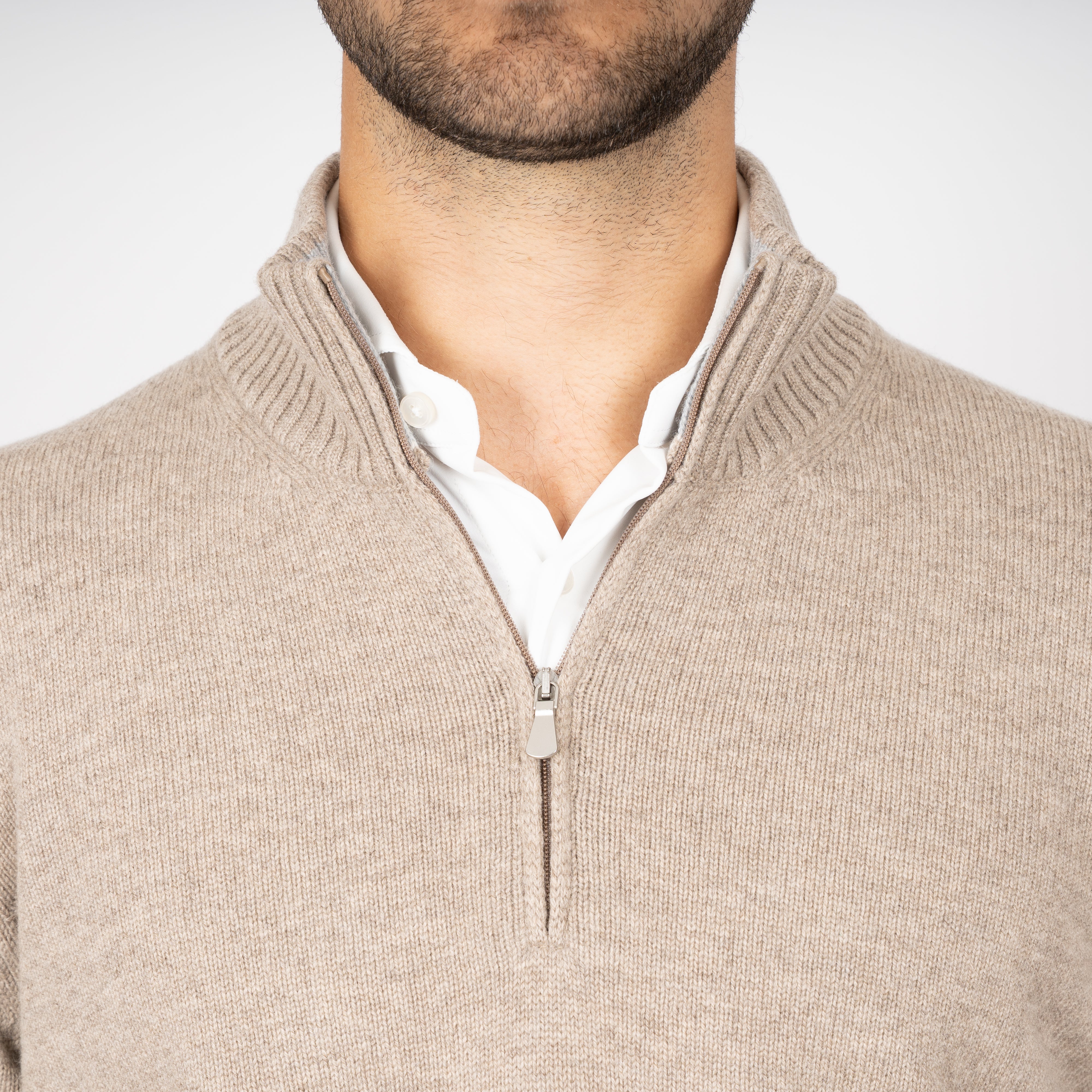 Gran Sasso Gebreide Trui met Rits Beige | Cashmere Lana