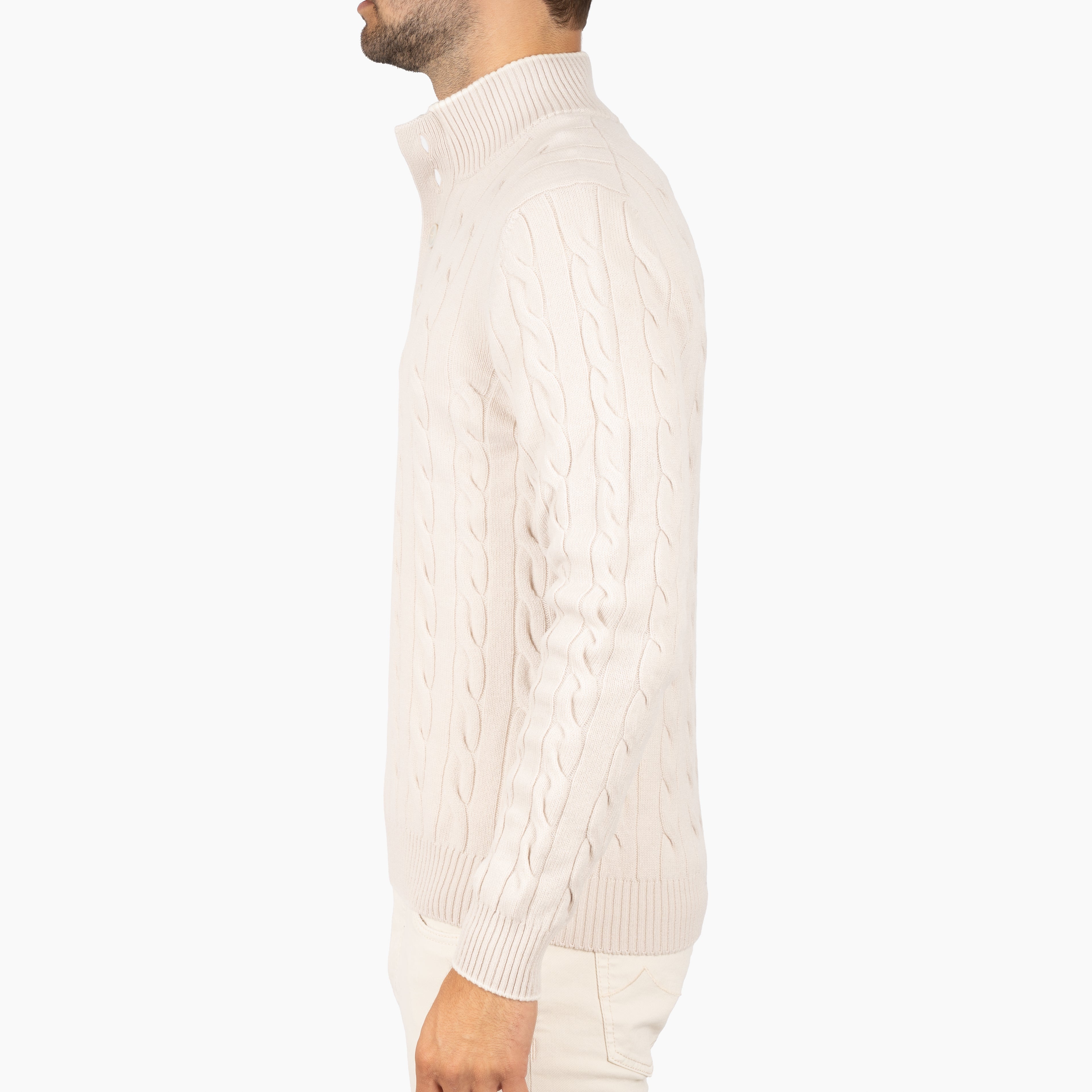 Gran Sasso Gebreide Kabeltrui met Knopenlijst Crème | Cashmere Lana