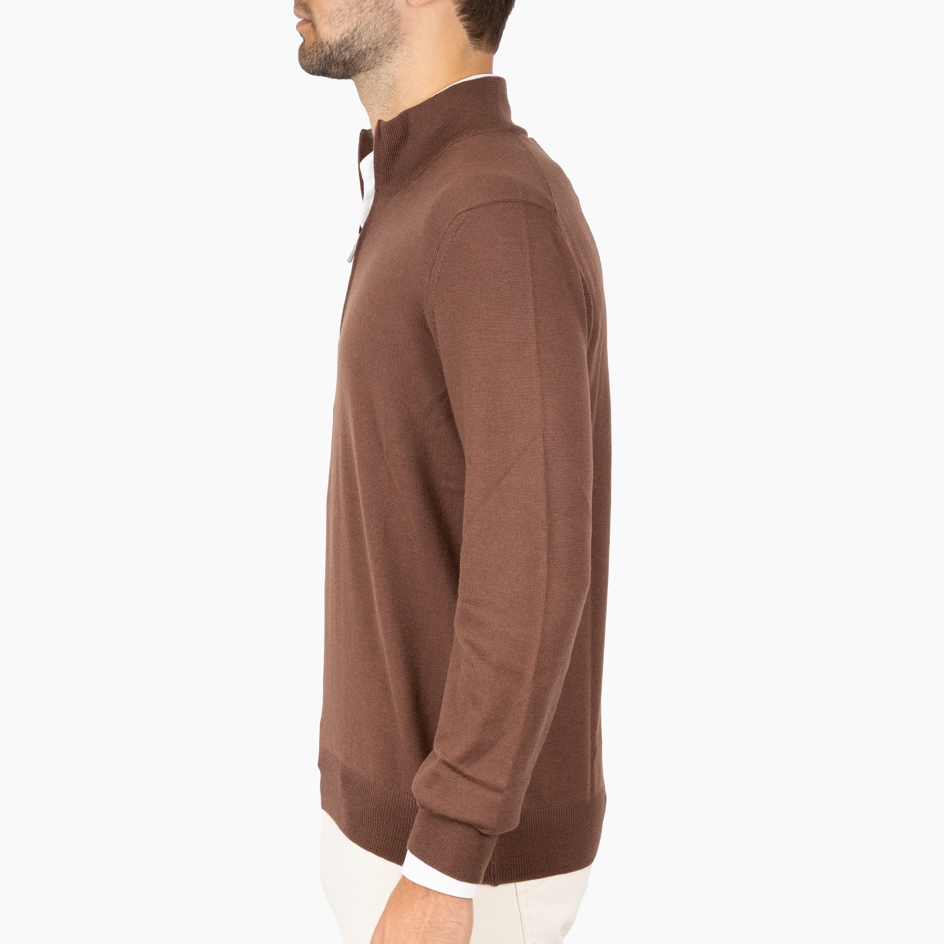 Gran Sasso Gebreide Trui met Rits Camel | Extrafine Merino