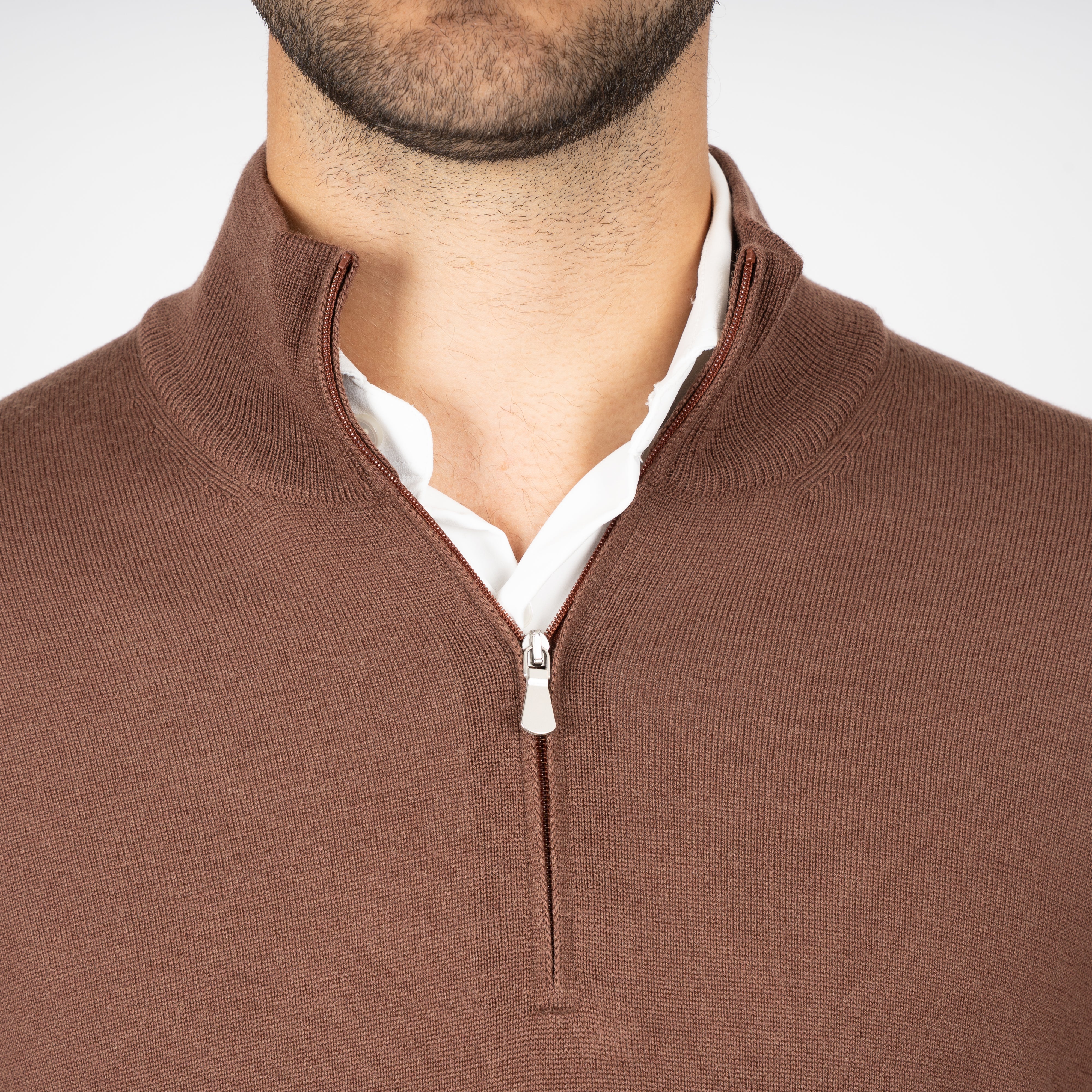 Gran Sasso Gebreide Trui met Rits Camel | Extrafine Merino