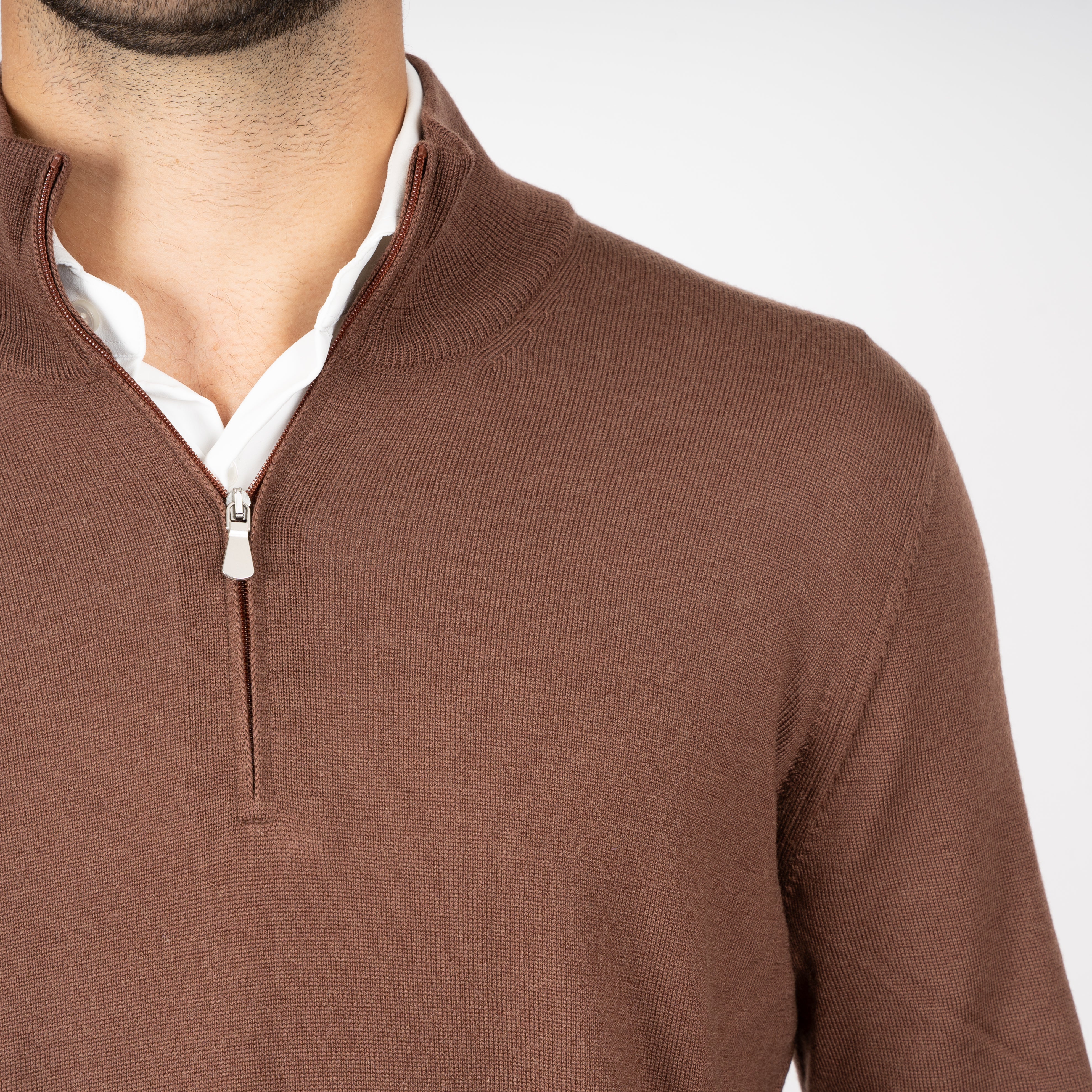 Gran Sasso Gebreide Trui met Rits Camel | Extrafine Merino