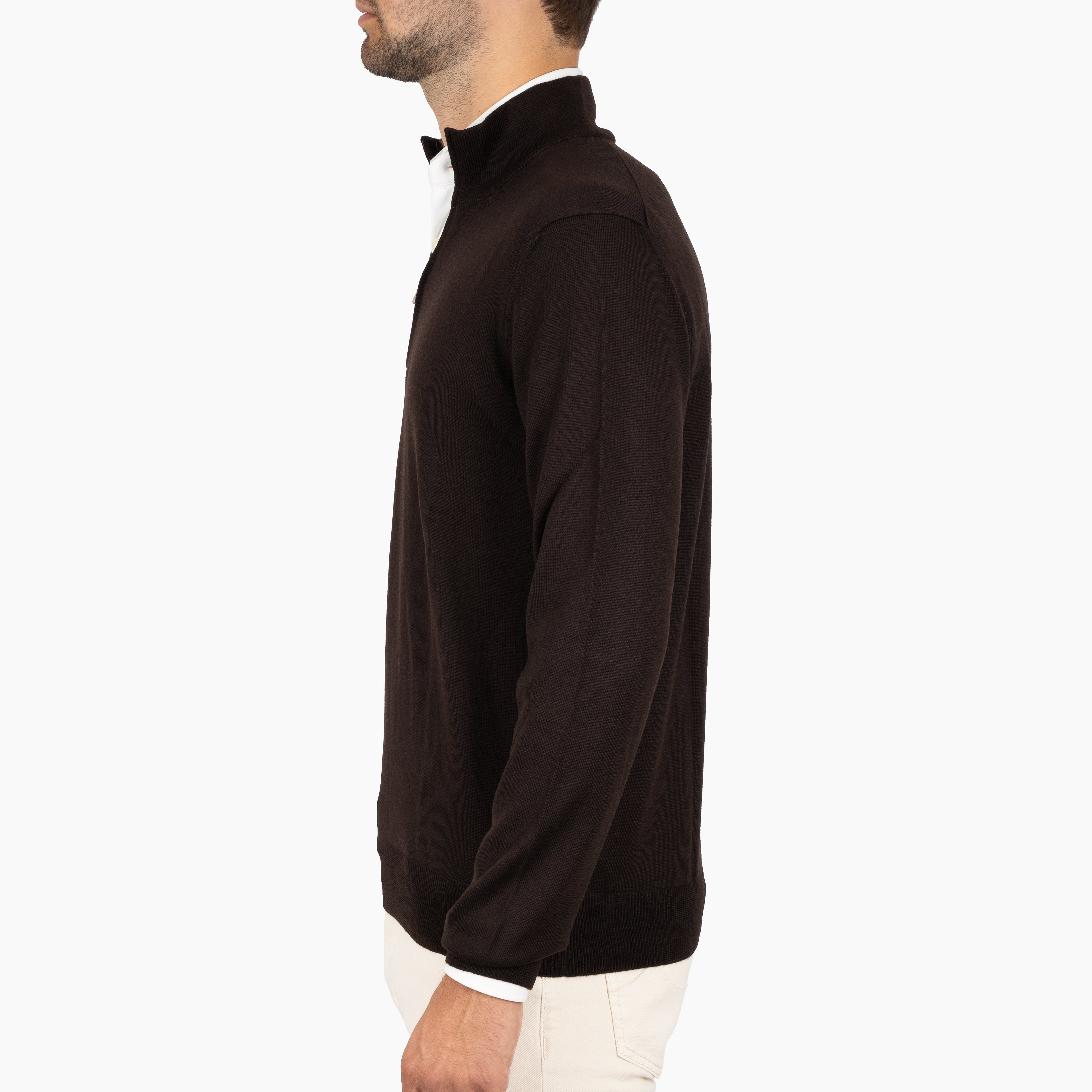 Gran Sasso Gebreide Trui met Rits Bruin | Extrafine Merino