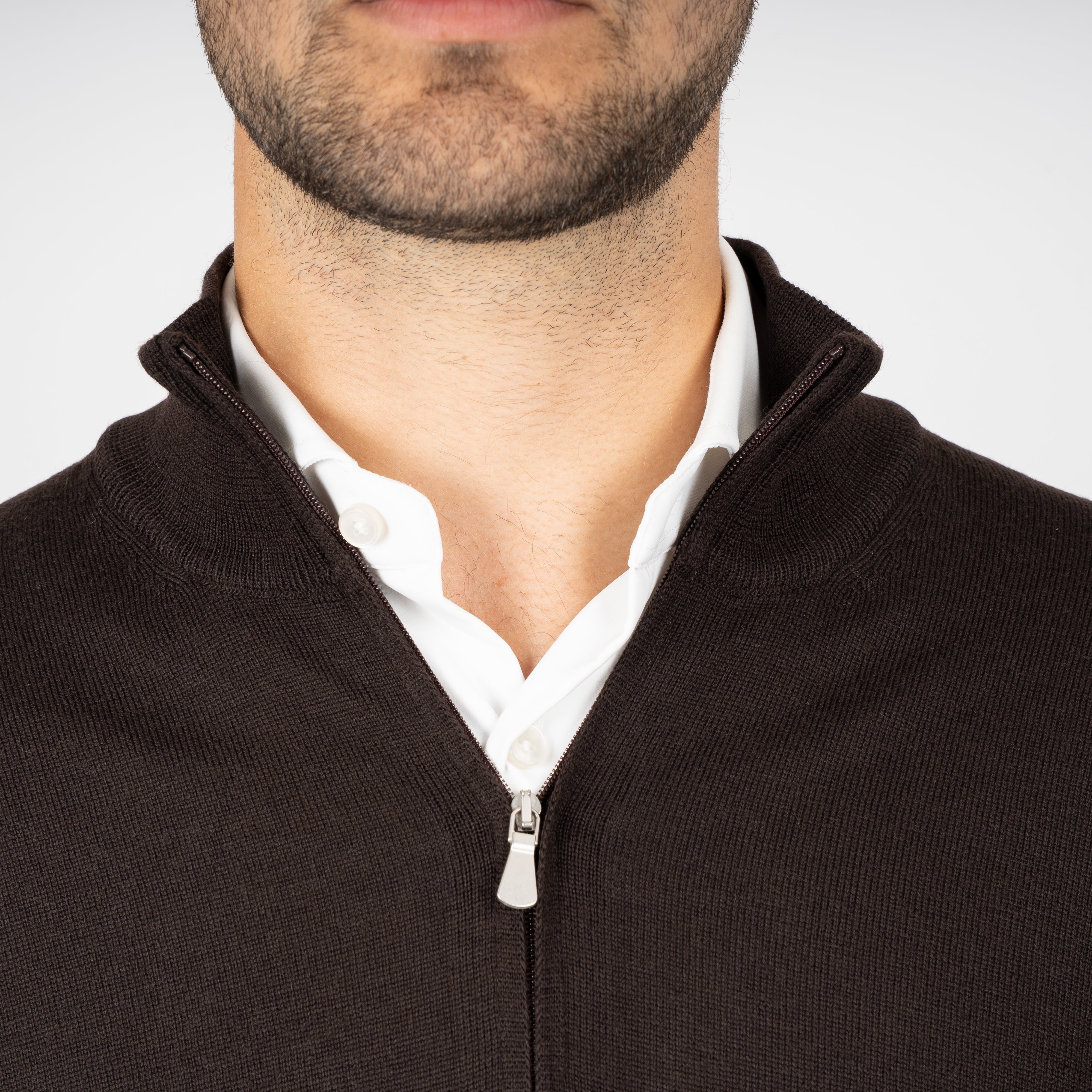 Gran Sasso Gebreide Trui met Rits Bruin | Extrafine Merino