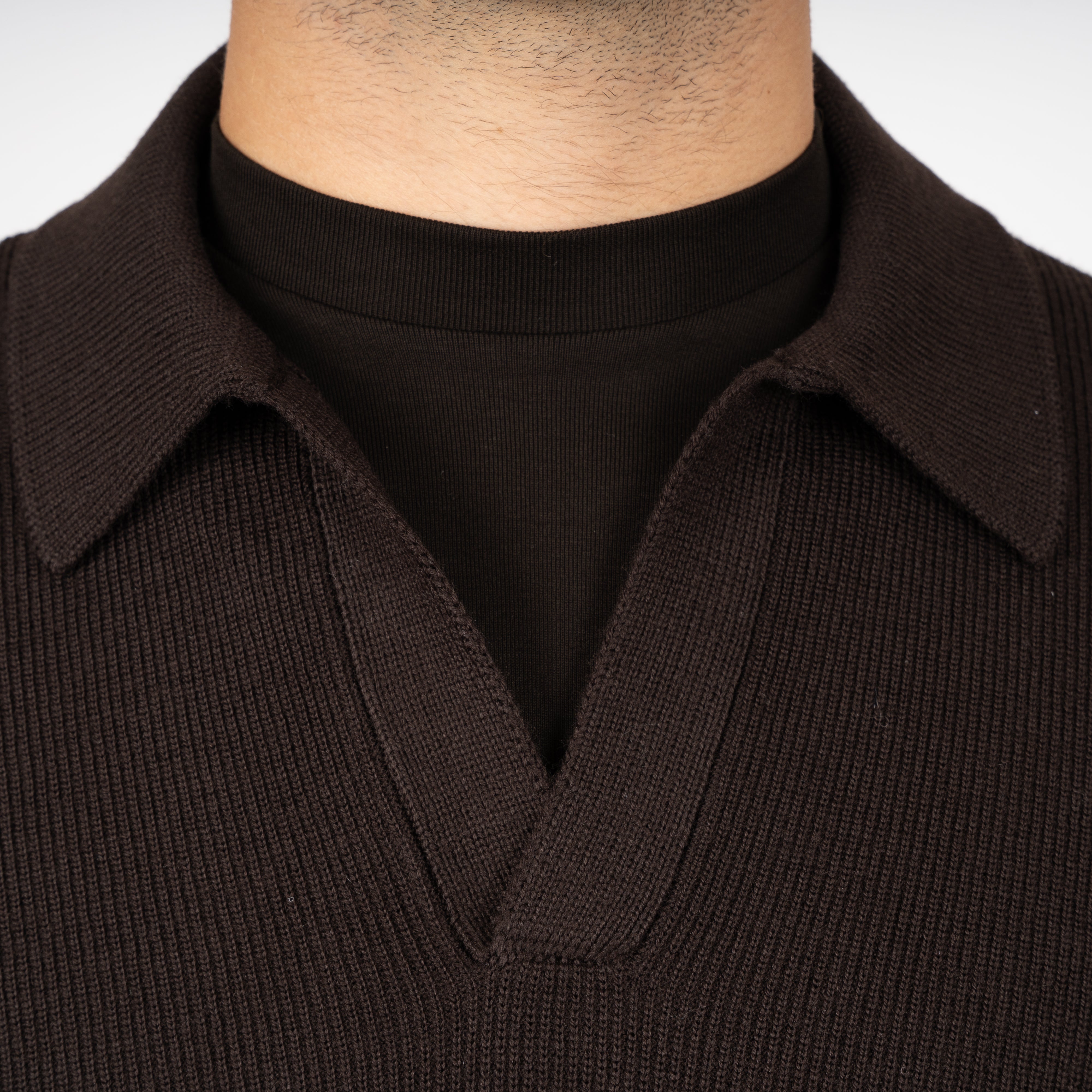 Gran Sasso Gebreide Buttonless Polotrui Bruin | Extrafine Merino