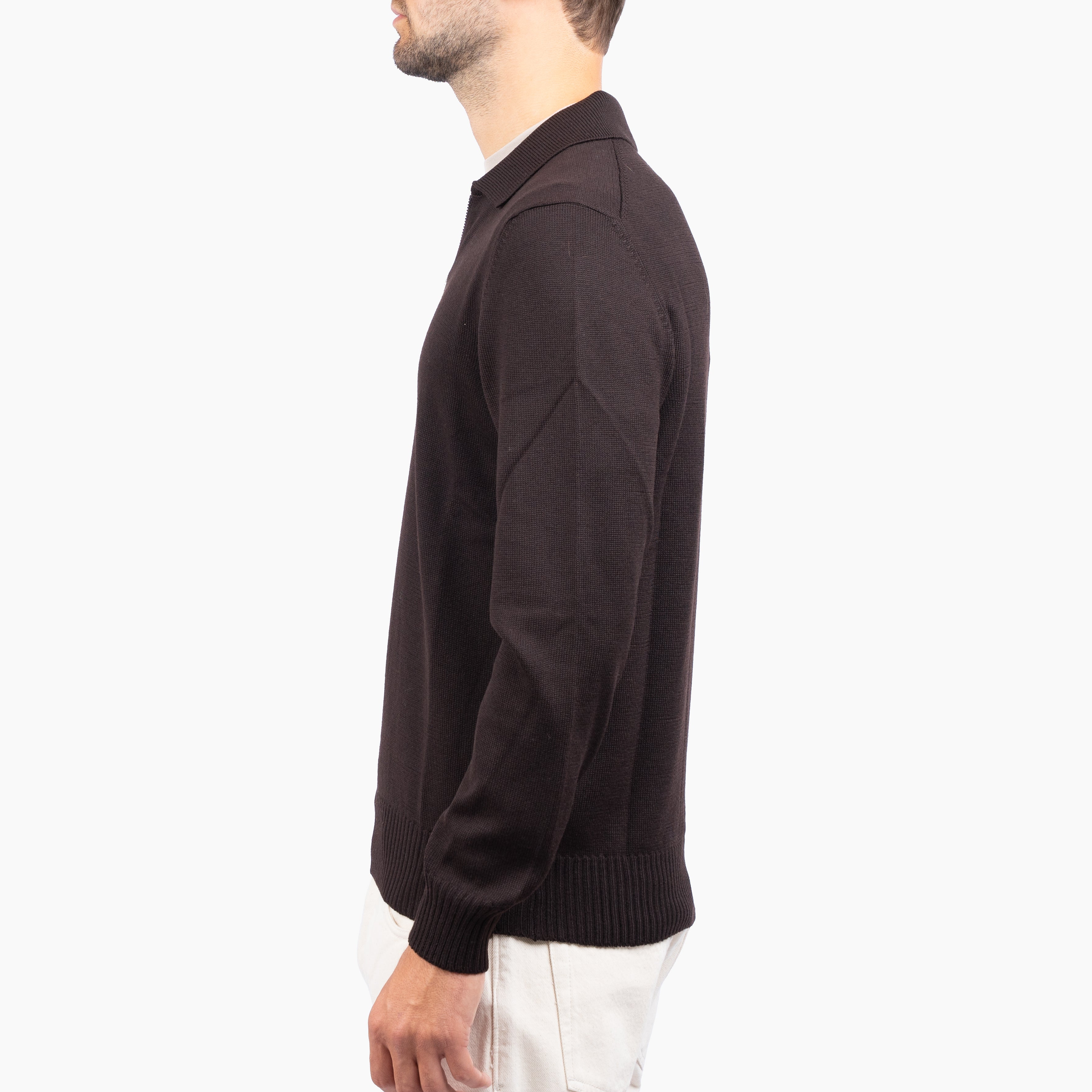 Gran Sasso Gebreide Trui met Rits Bruin | Extrafine Merino