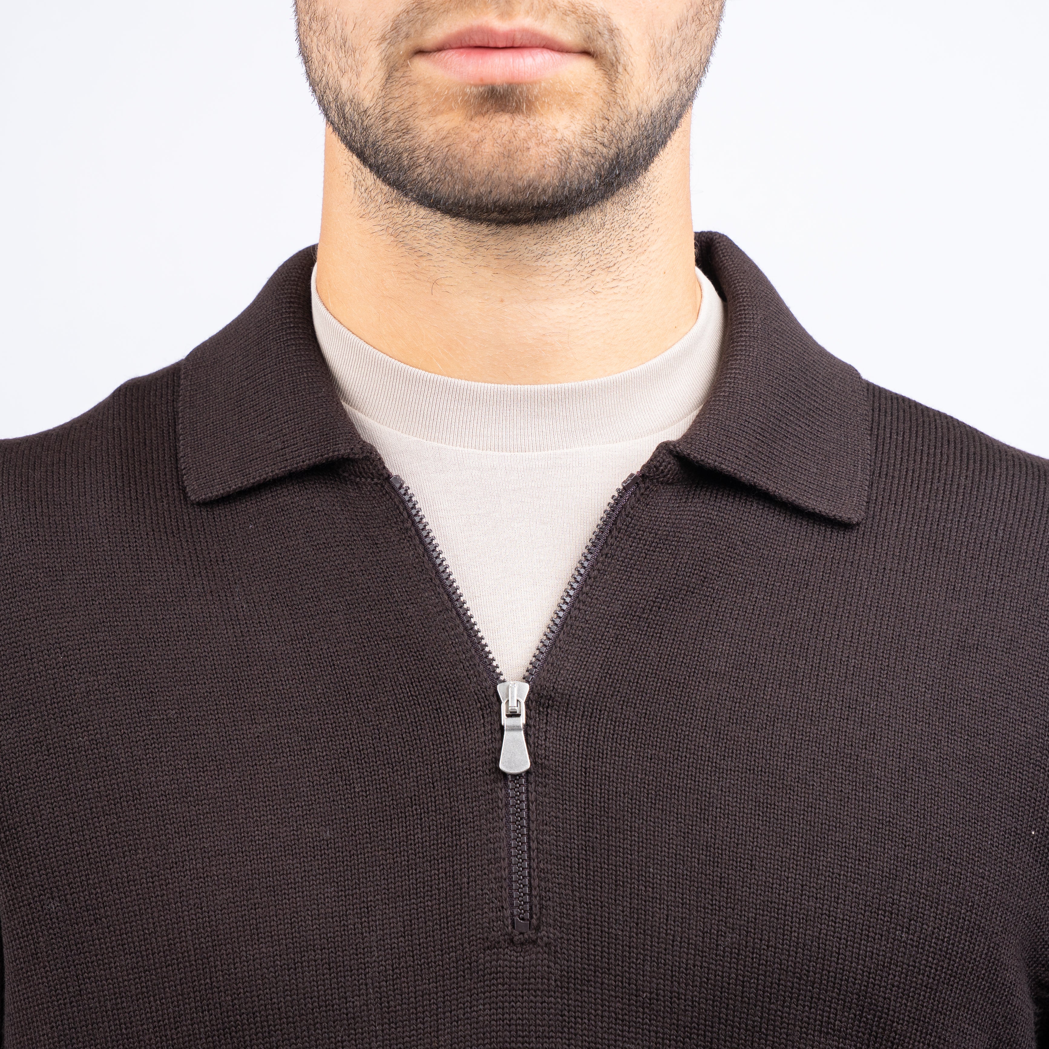 Gran Sasso Gebreide Trui met Rits Bruin | Extrafine Merino