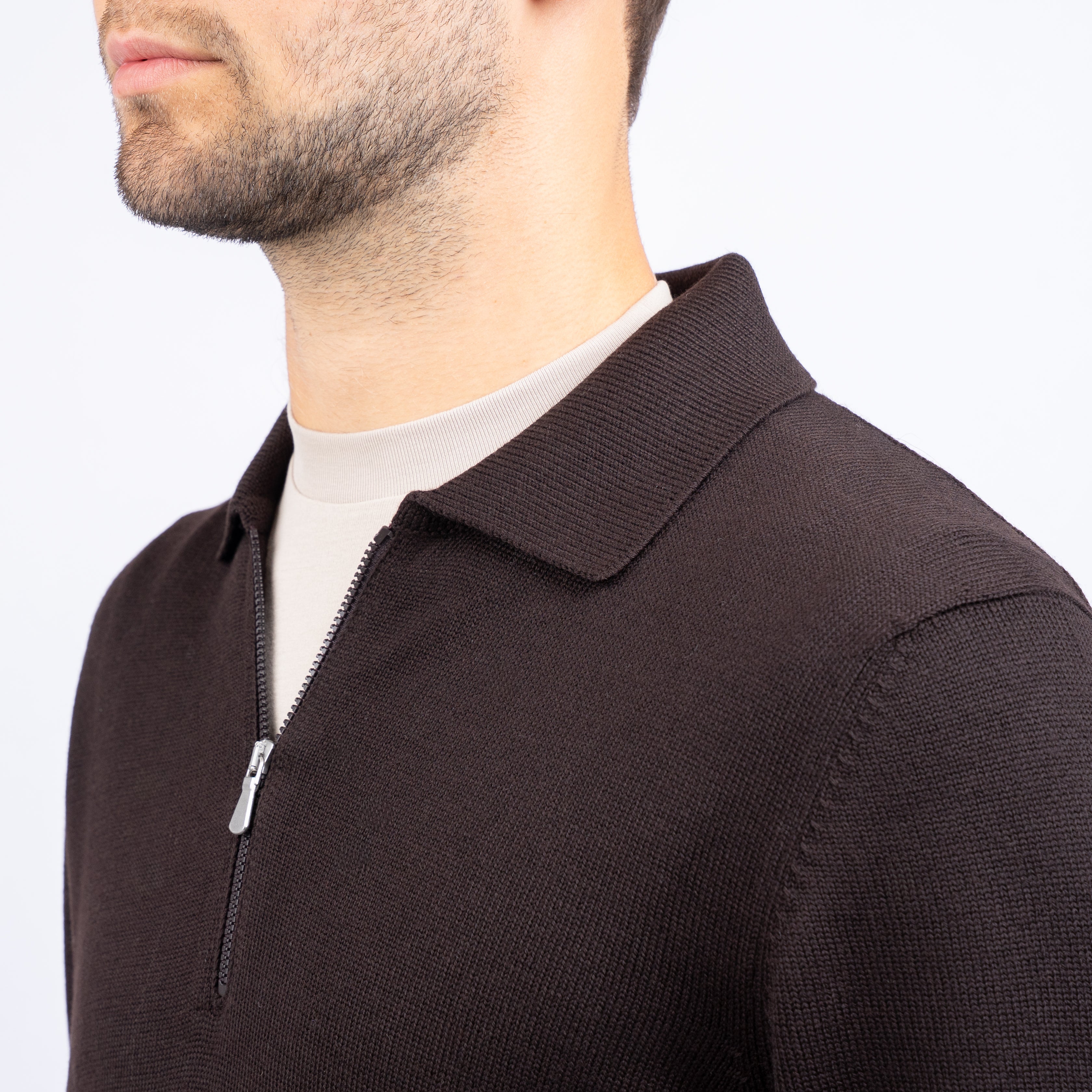 Gran Sasso Gebreide Trui met Rits Bruin | Extrafine Merino