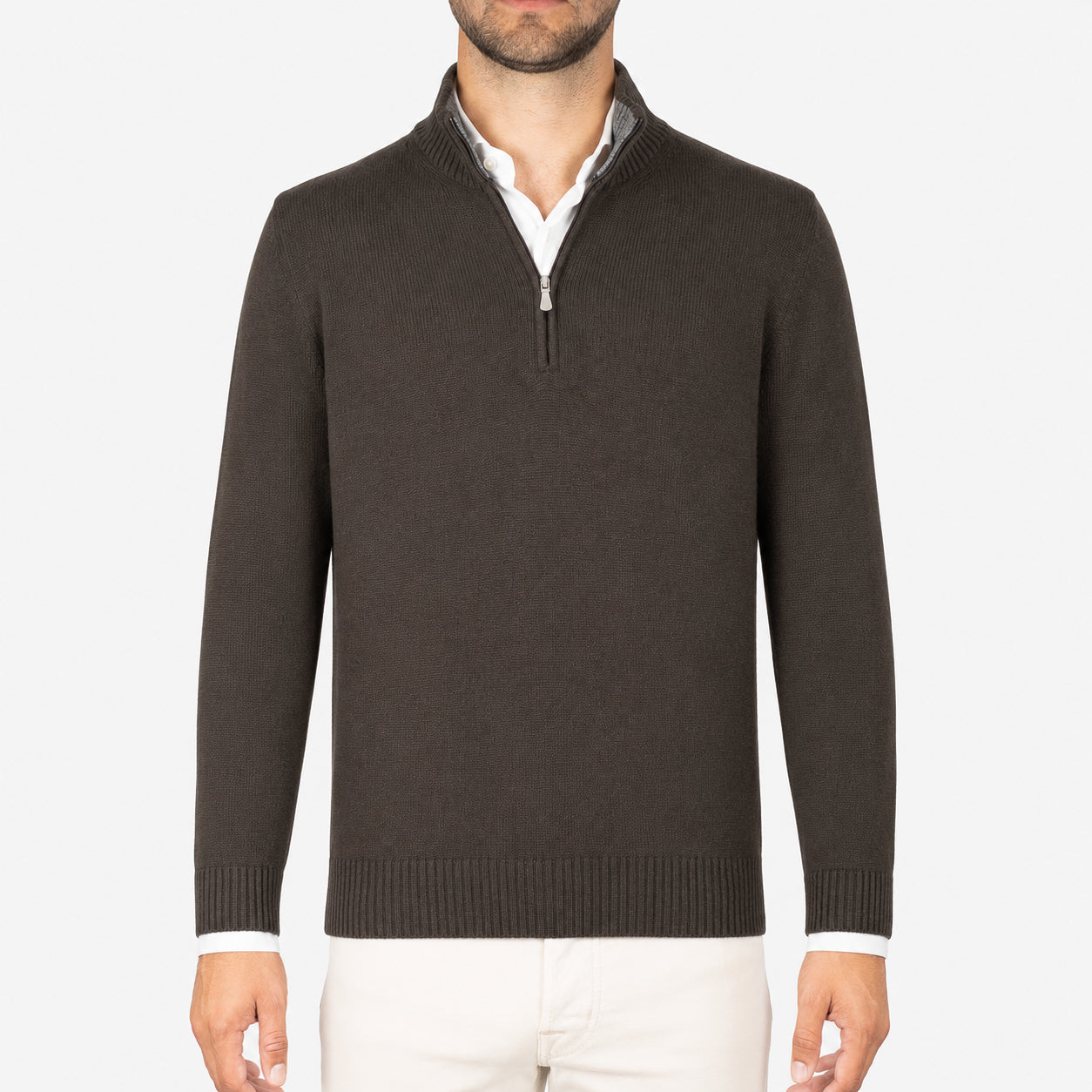 Gran Sasso Gebreide Trui met Rits Bruin | Cashmere Lana