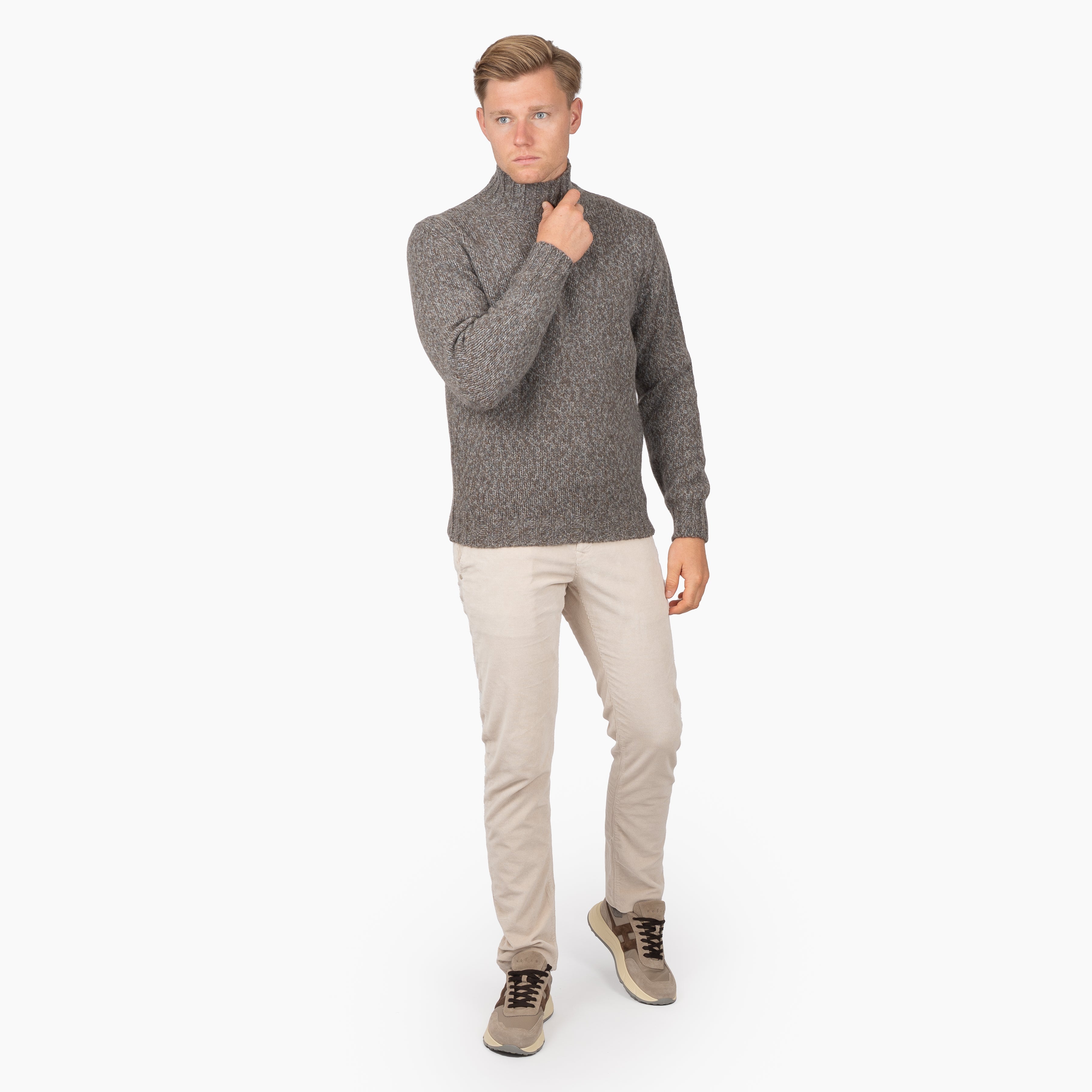 Fedeli Gebreide Turtleneck Trui Bruin & Grijs | Onda Baby Alpaca
