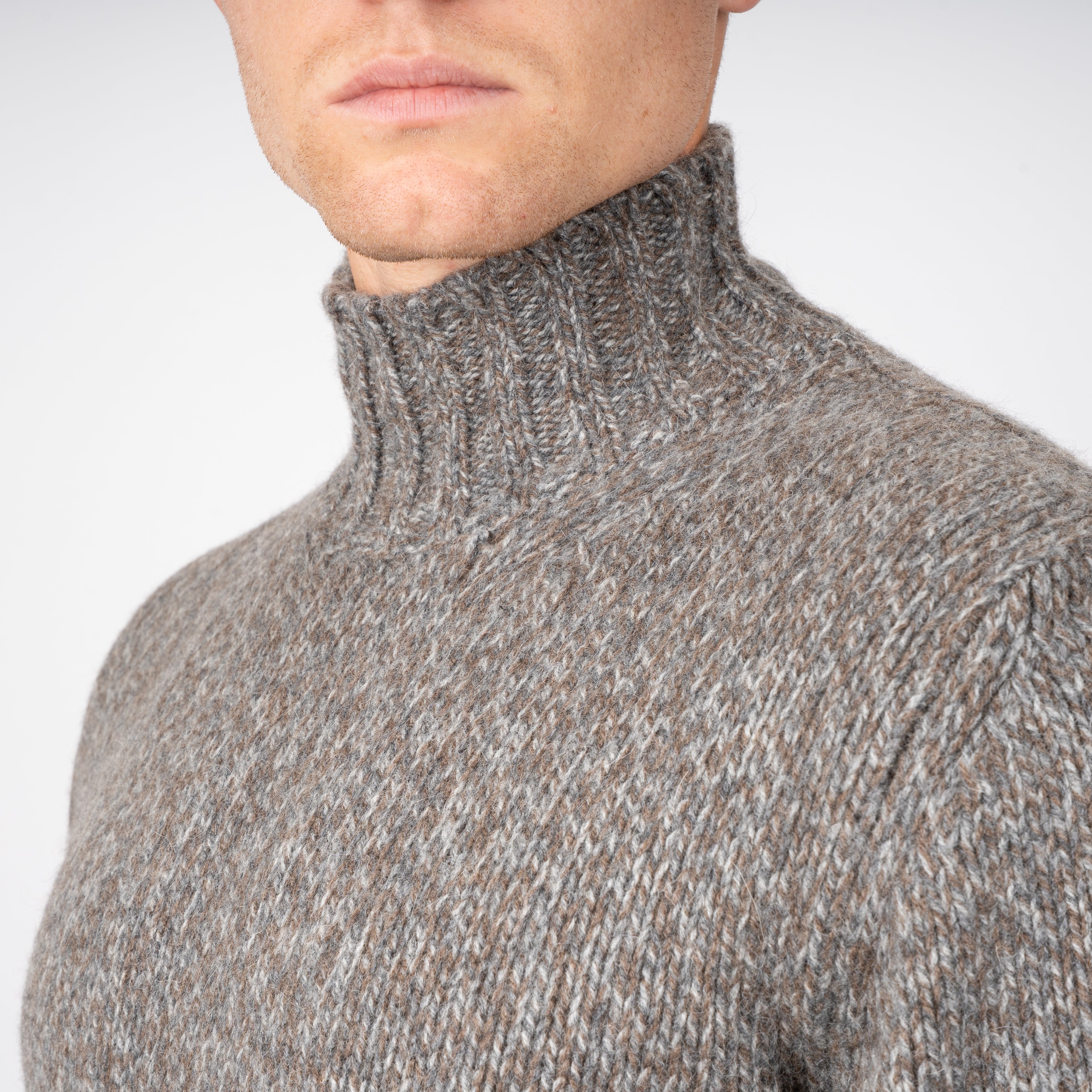 Fedeli Gebreide Turtleneck Trui Bruin & Grijs | Onda Baby Alpaca