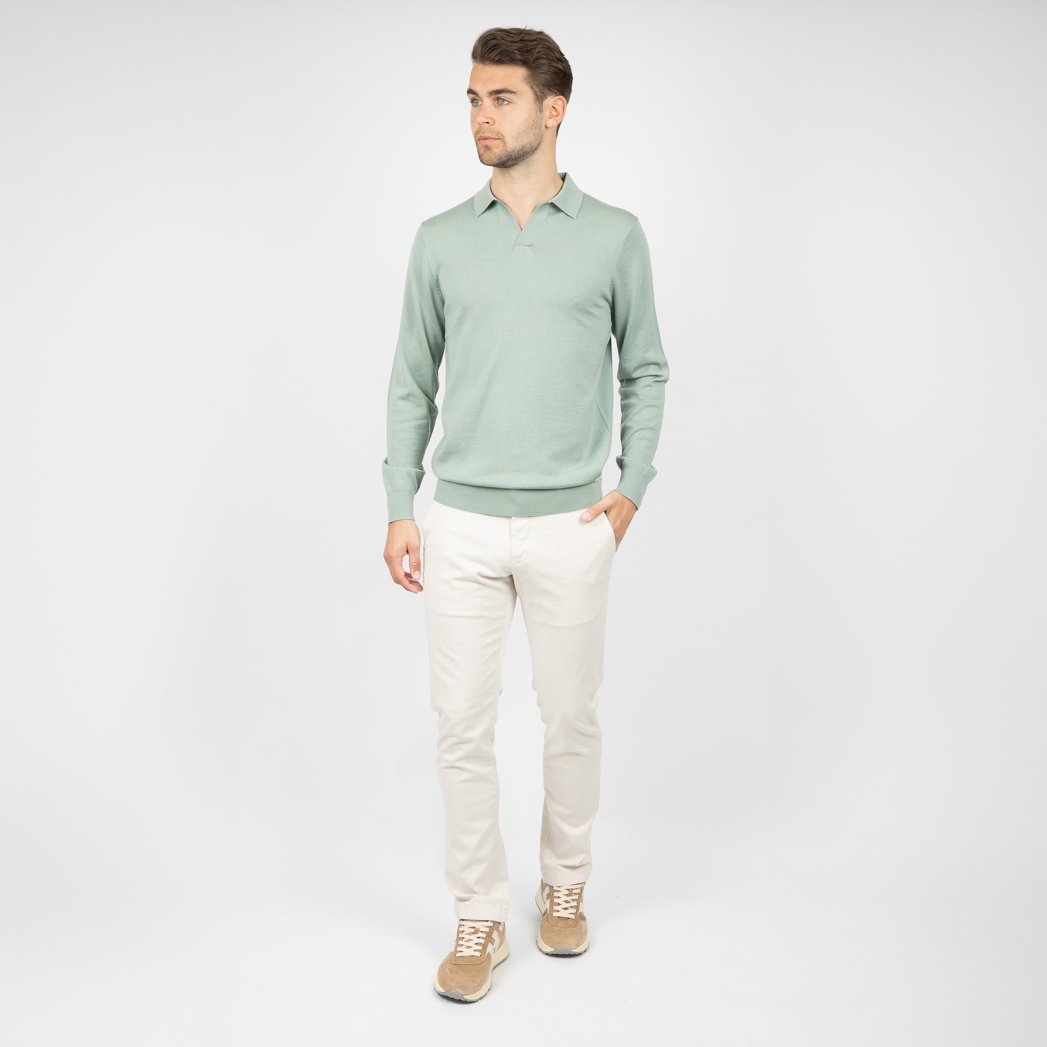 SEVEN DIALS Gebreide Buttonless Polotrui Lichtgroen | Blake