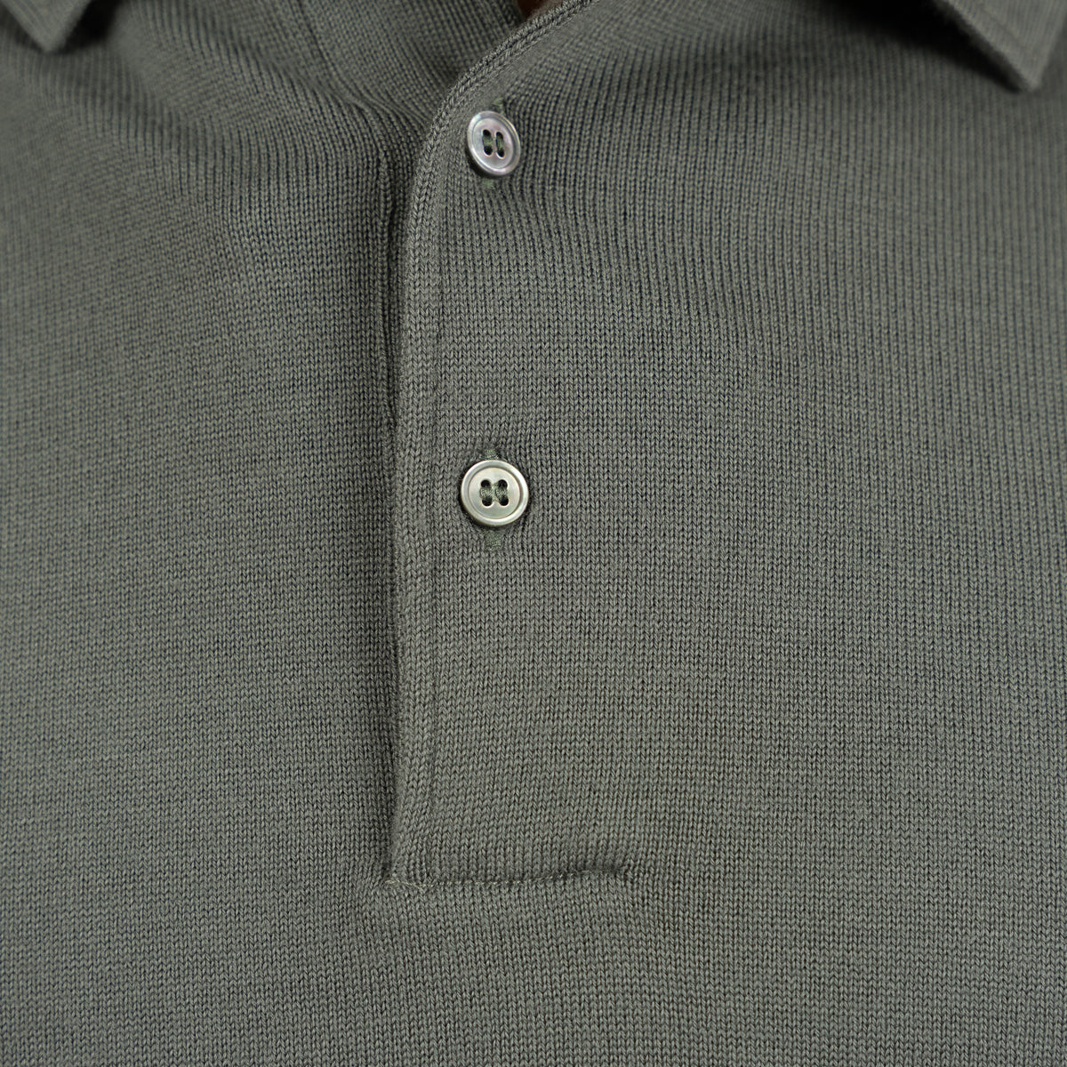 Gran Sasso Gebreide Polo Lange Mouw Zeegroen | Extrafine Merino
