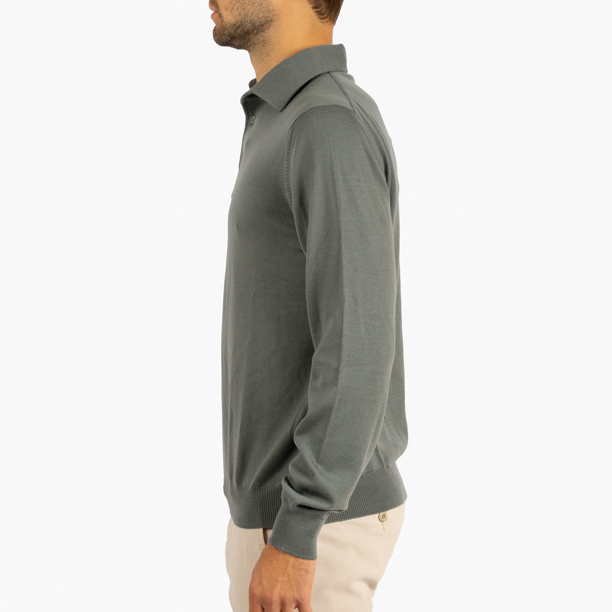 Gran Sasso Gebreide Polo Lange Mouw Zeegroen | Extrafine Merino