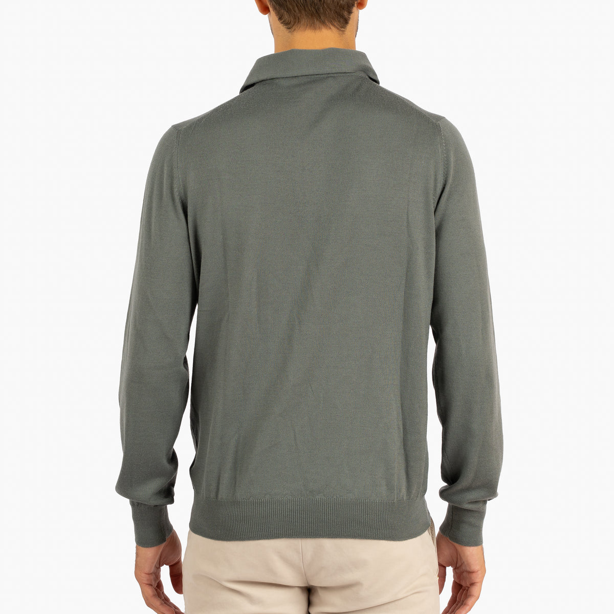 Gran Sasso Gebreide Polo Lange Mouw Zeegroen | Extrafine Merino