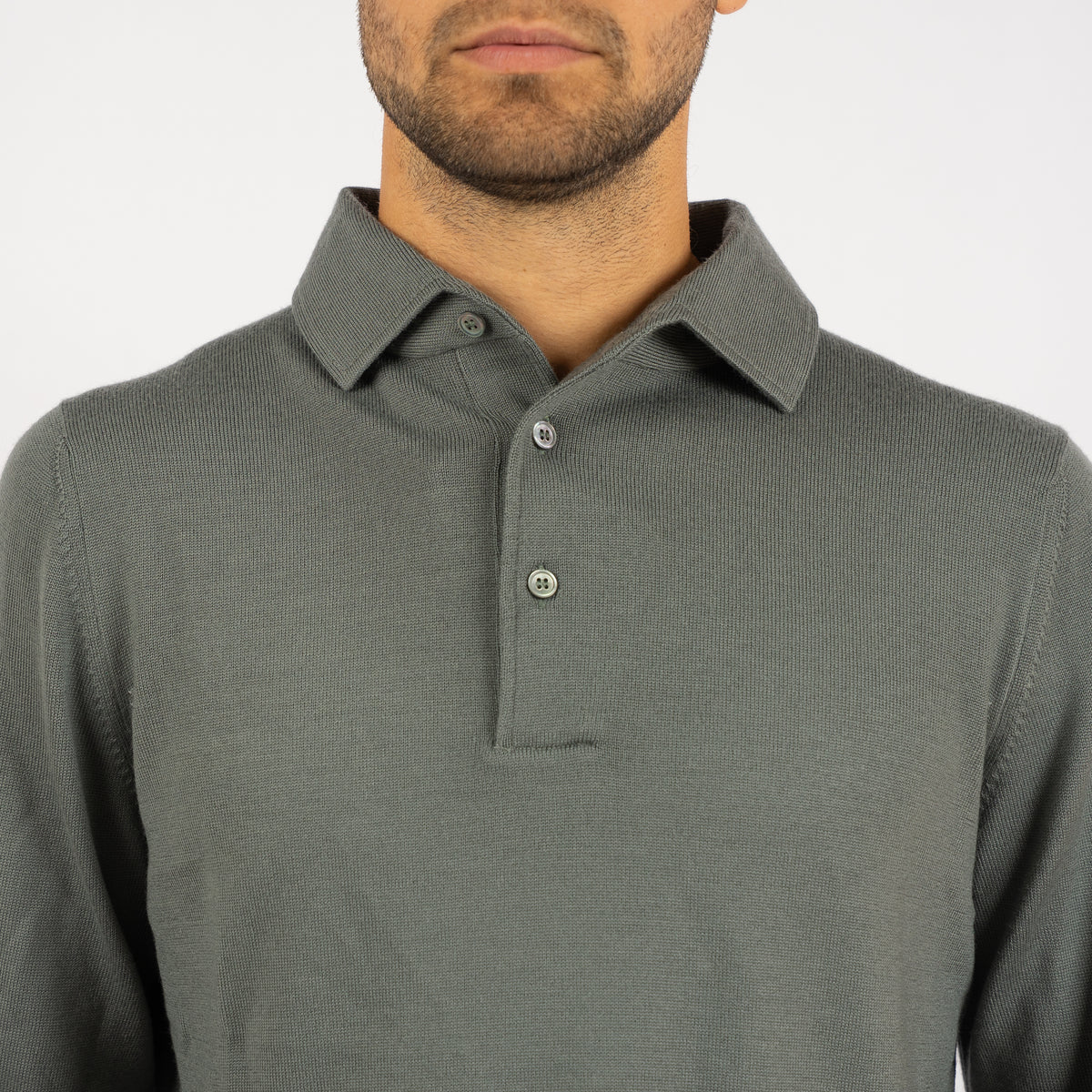 Gran Sasso Gebreide Polo Lange Mouw Zeegroen | Extrafine Merino