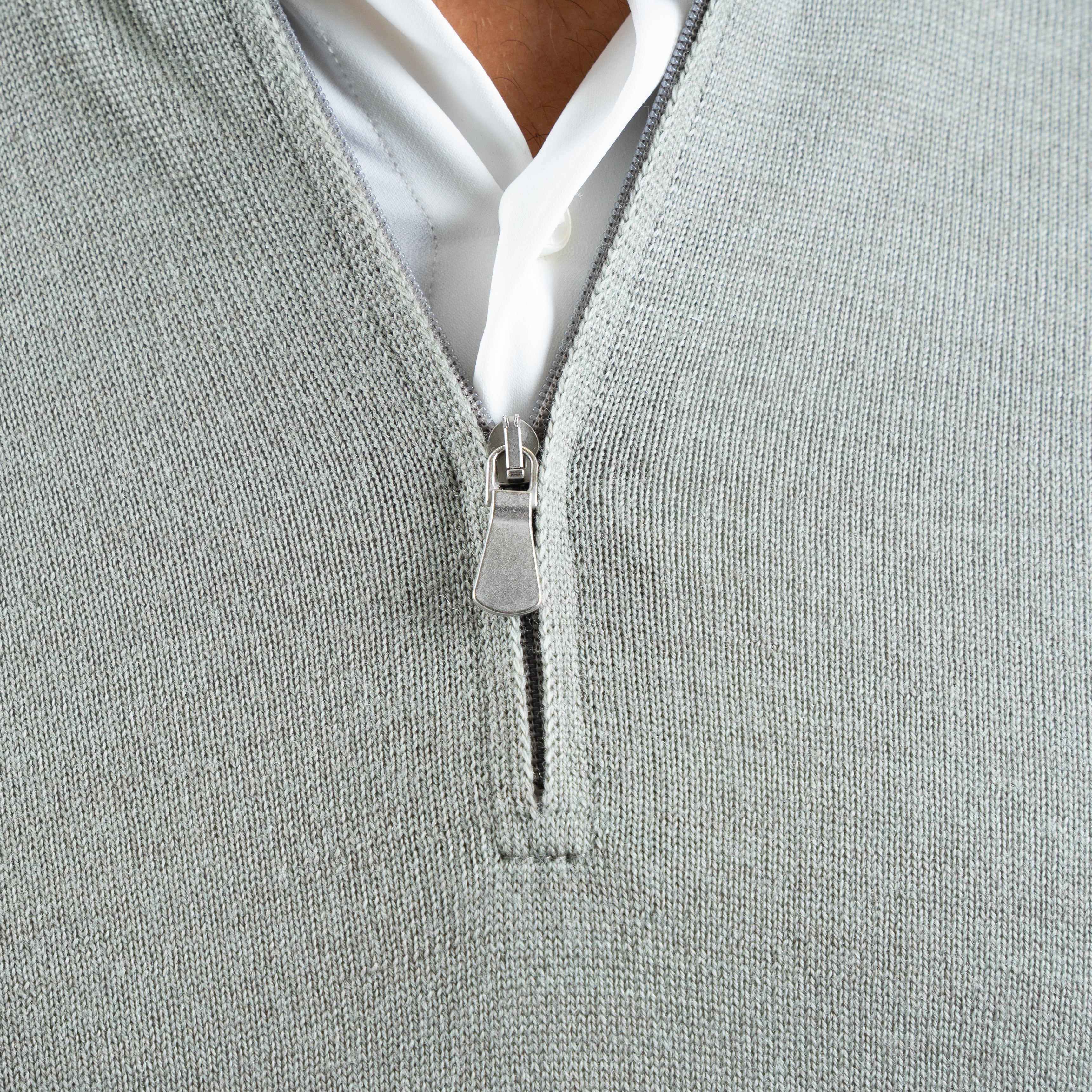 Gran Sasso Gebreide Trui met Rits Sage Groen | Extrafine Merino
