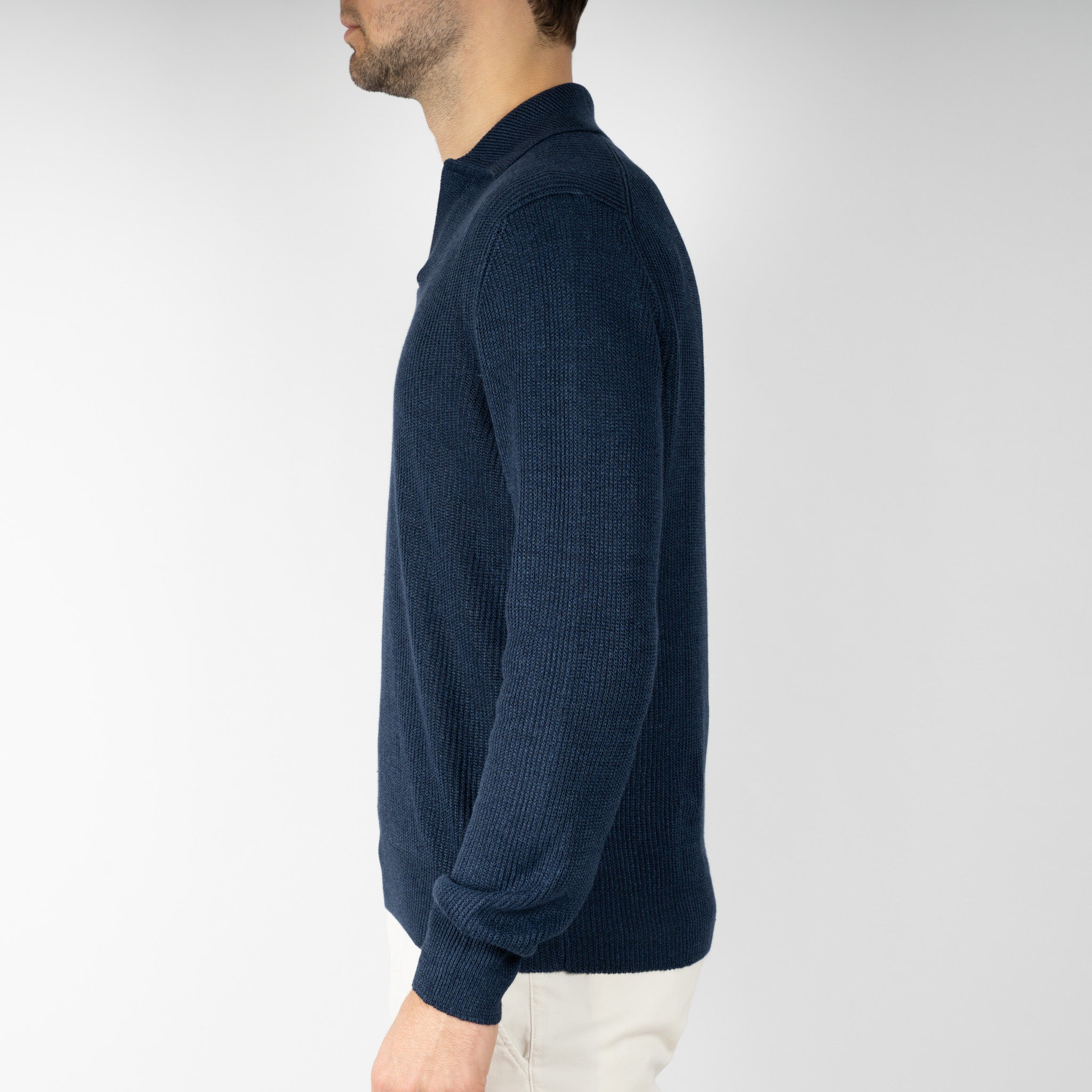 Gran Sasso Gebreide Trui Buttonless Polokraag Blauw | Lino-Cotone