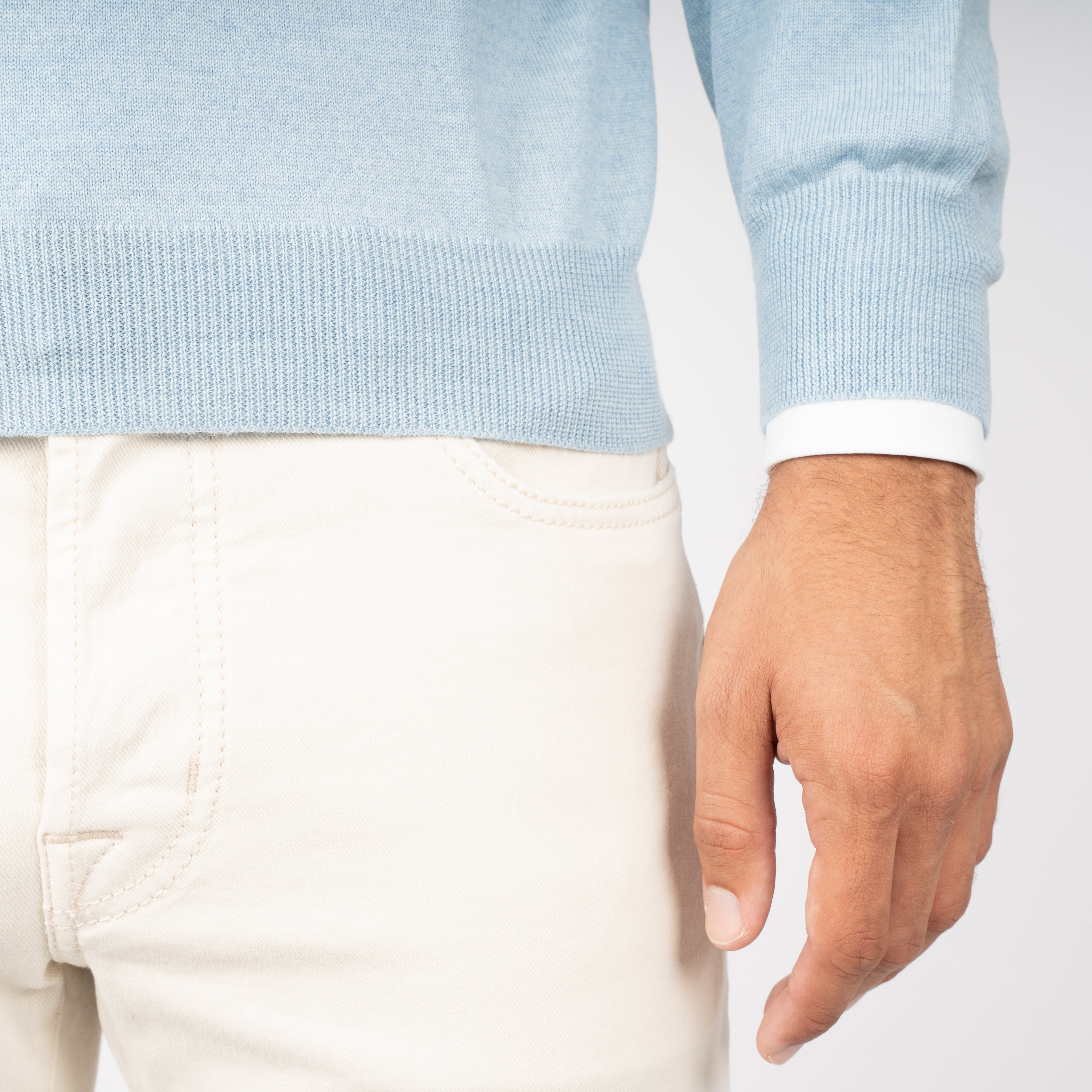 Gran Sasso Gebreide Trui met Rits Lichtblauw | Extrafine Merino