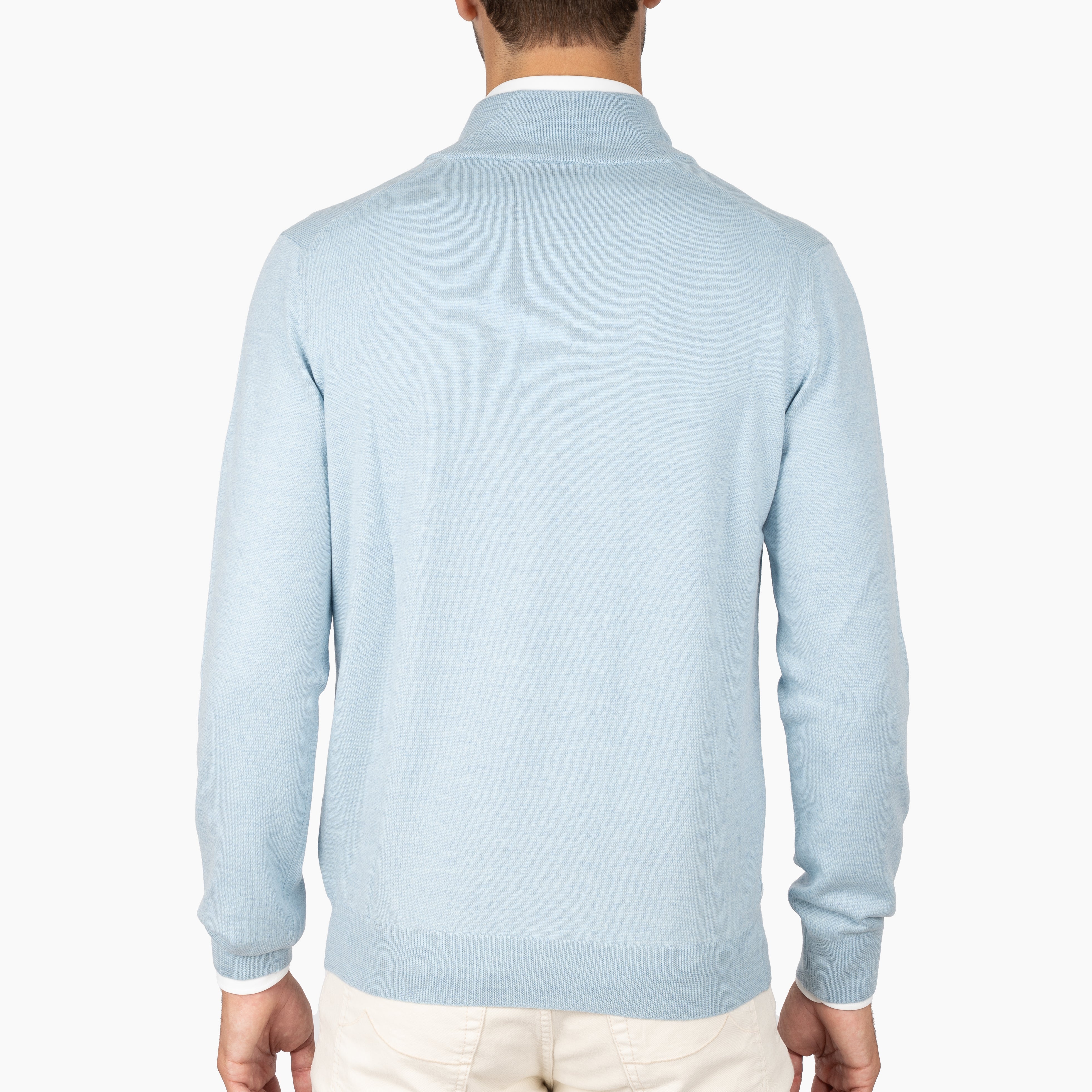 Gran Sasso Gebreide Trui met Rits Lichtblauw | Extrafine Merino