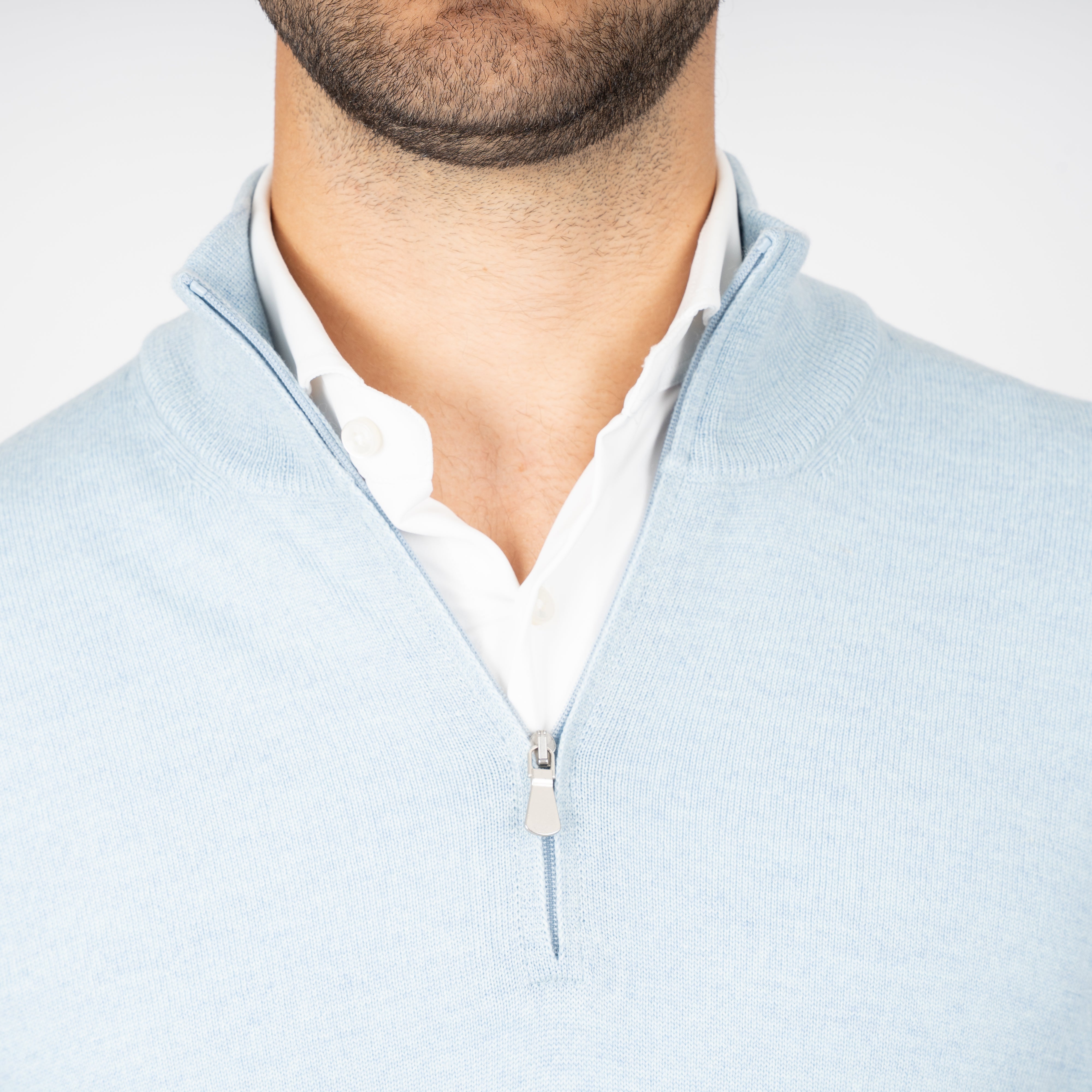 Gran Sasso Gebreide Trui met Rits Lichtblauw | Extrafine Merino