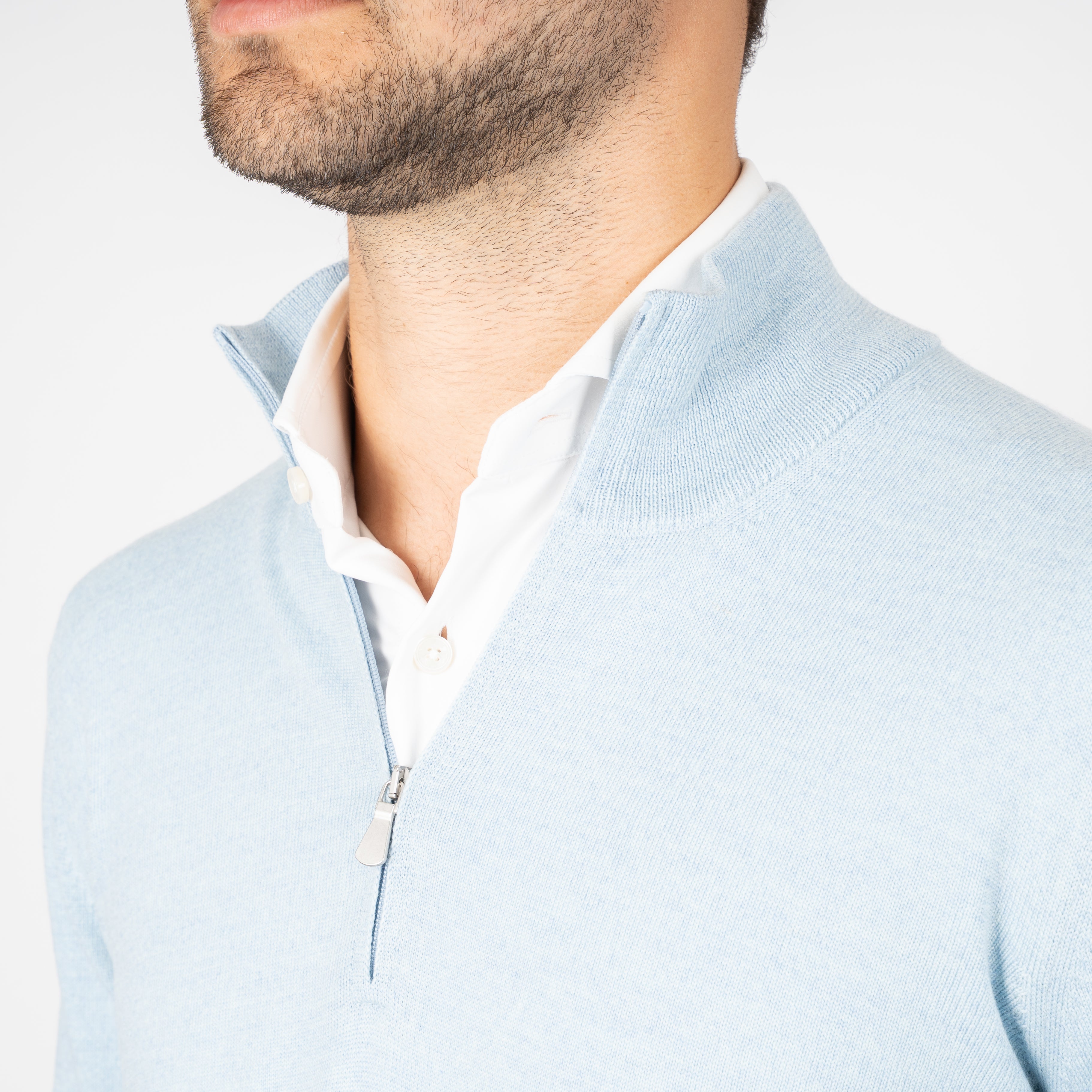 Gran Sasso Gebreide Trui met Rits Lichtblauw | Extrafine Merino