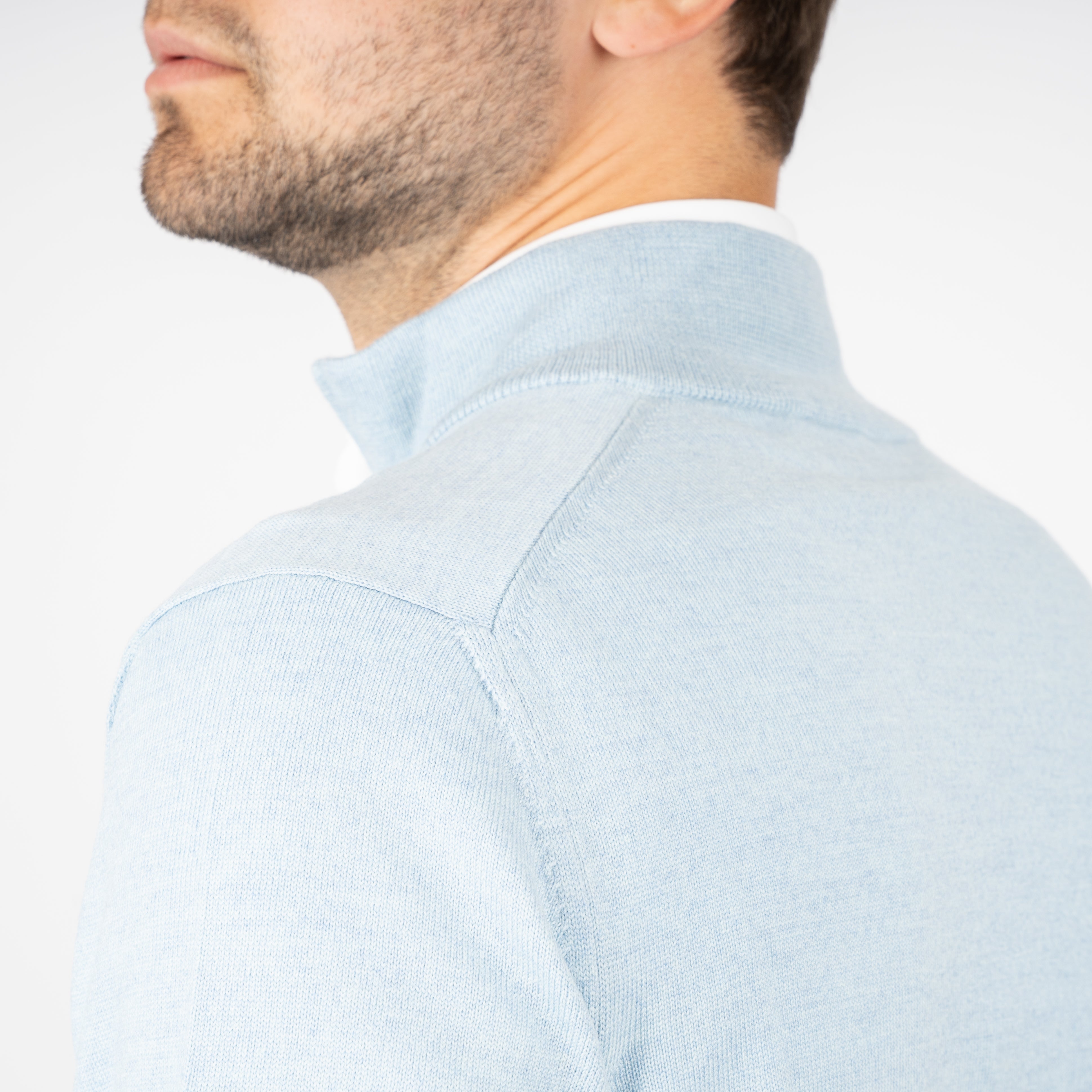 Gran Sasso Gebreide Trui met Rits Lichtblauw | Extrafine Merino