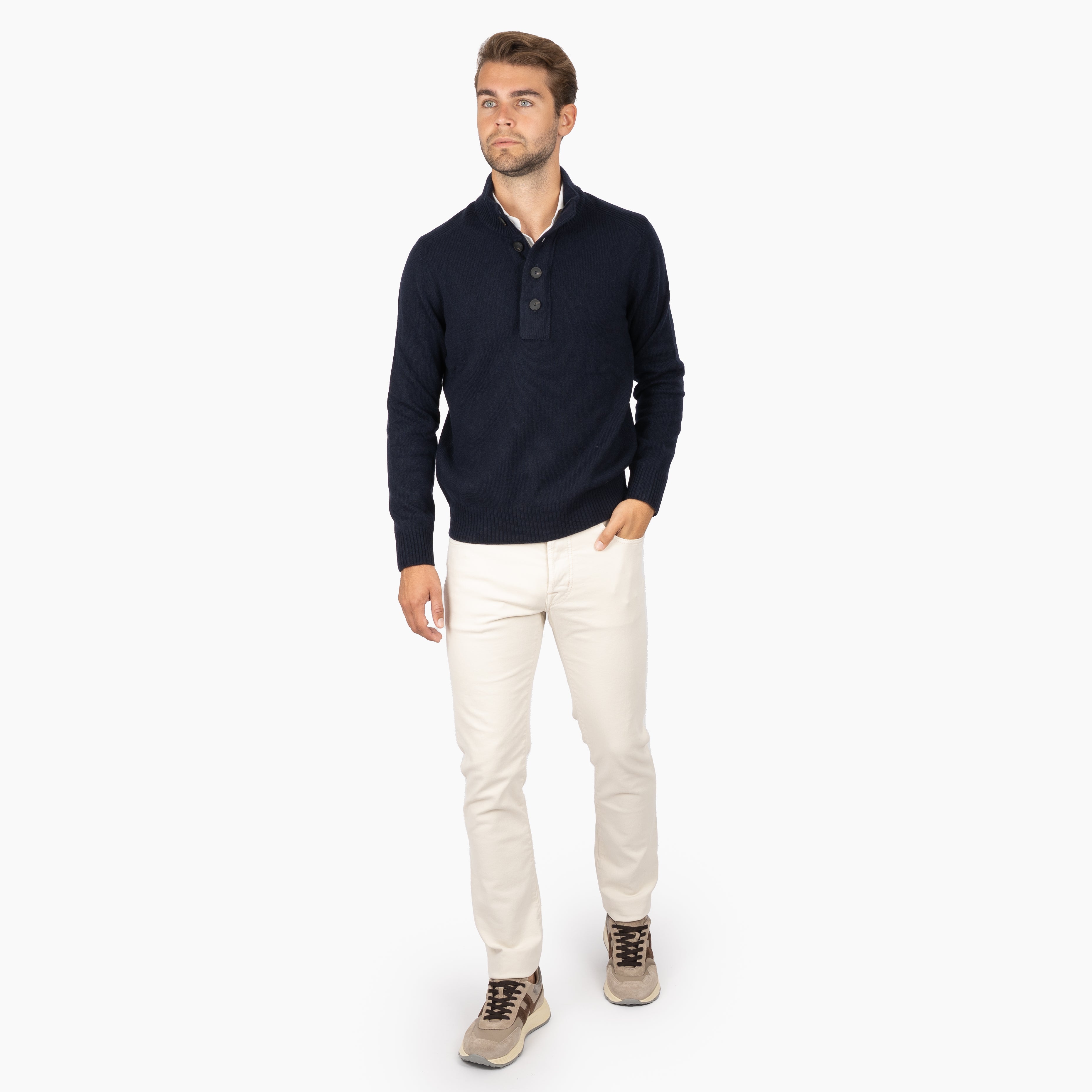 Gran Sasso Gebreide Trui met Knopenlijst Blauw | Super Geelong