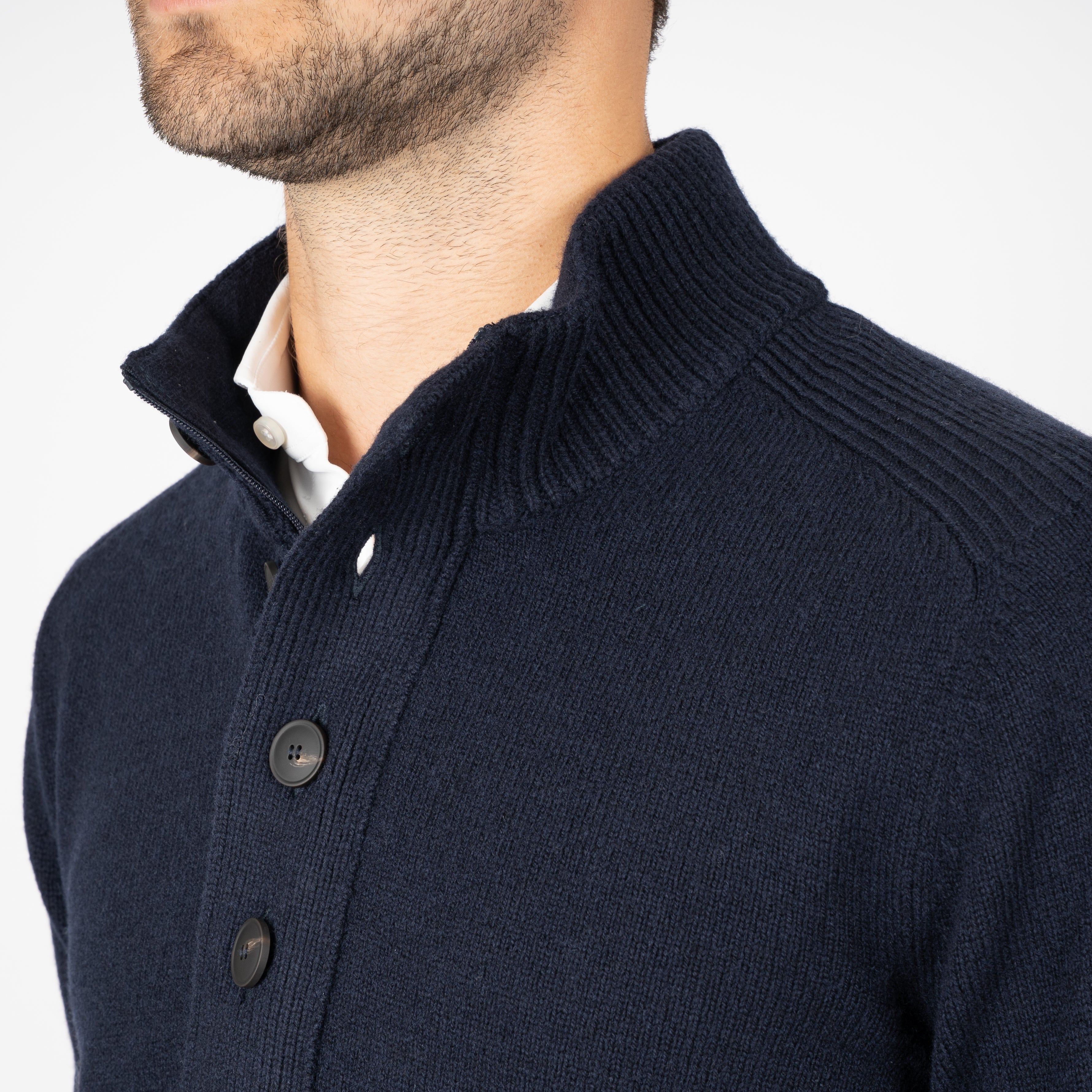 Gran Sasso Gebreide Trui met Knopenlijst Blauw | Super Geelong
