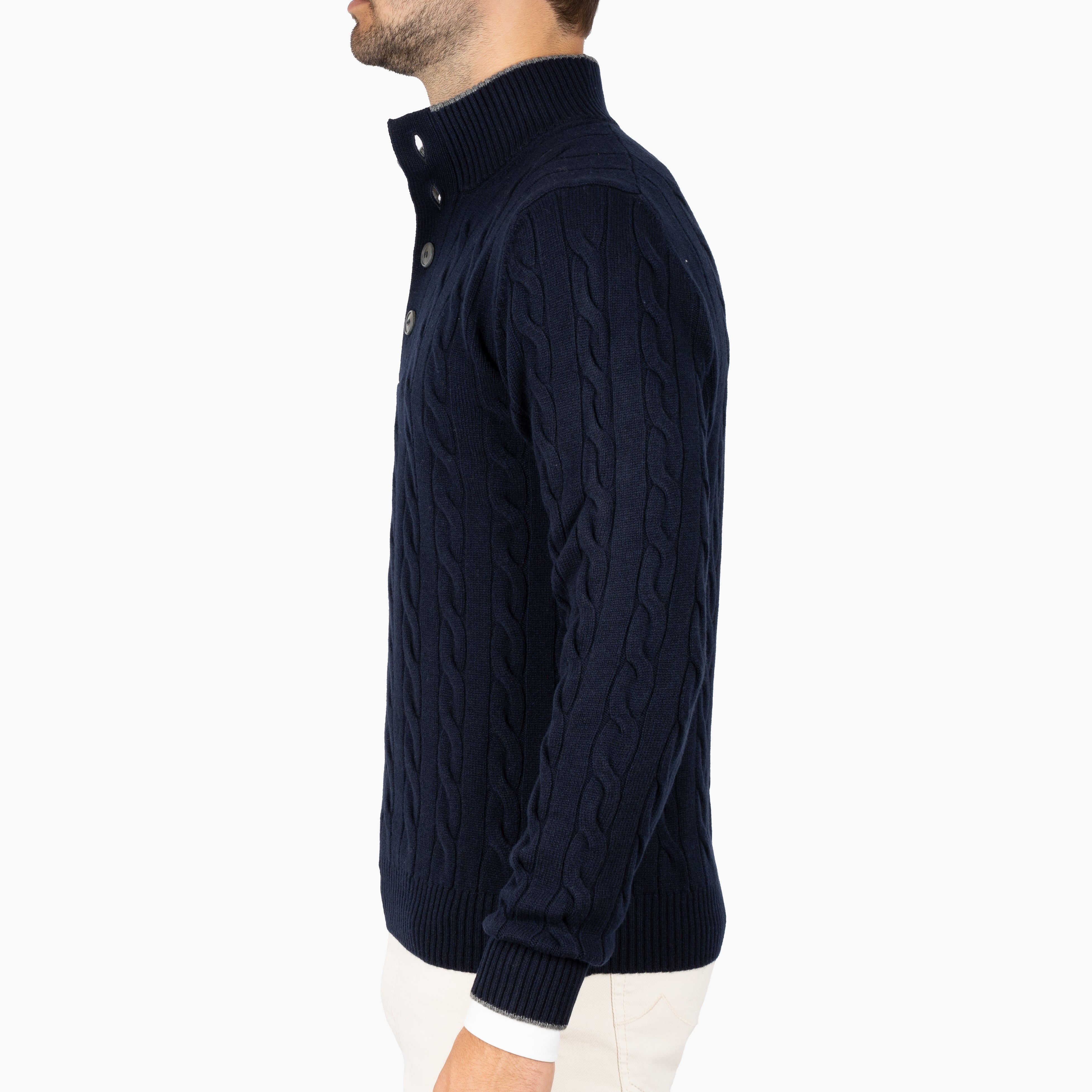 Gran Sasso Gebreide Kabeltrui met Knopenlijst Blauw | Cashmere Lana