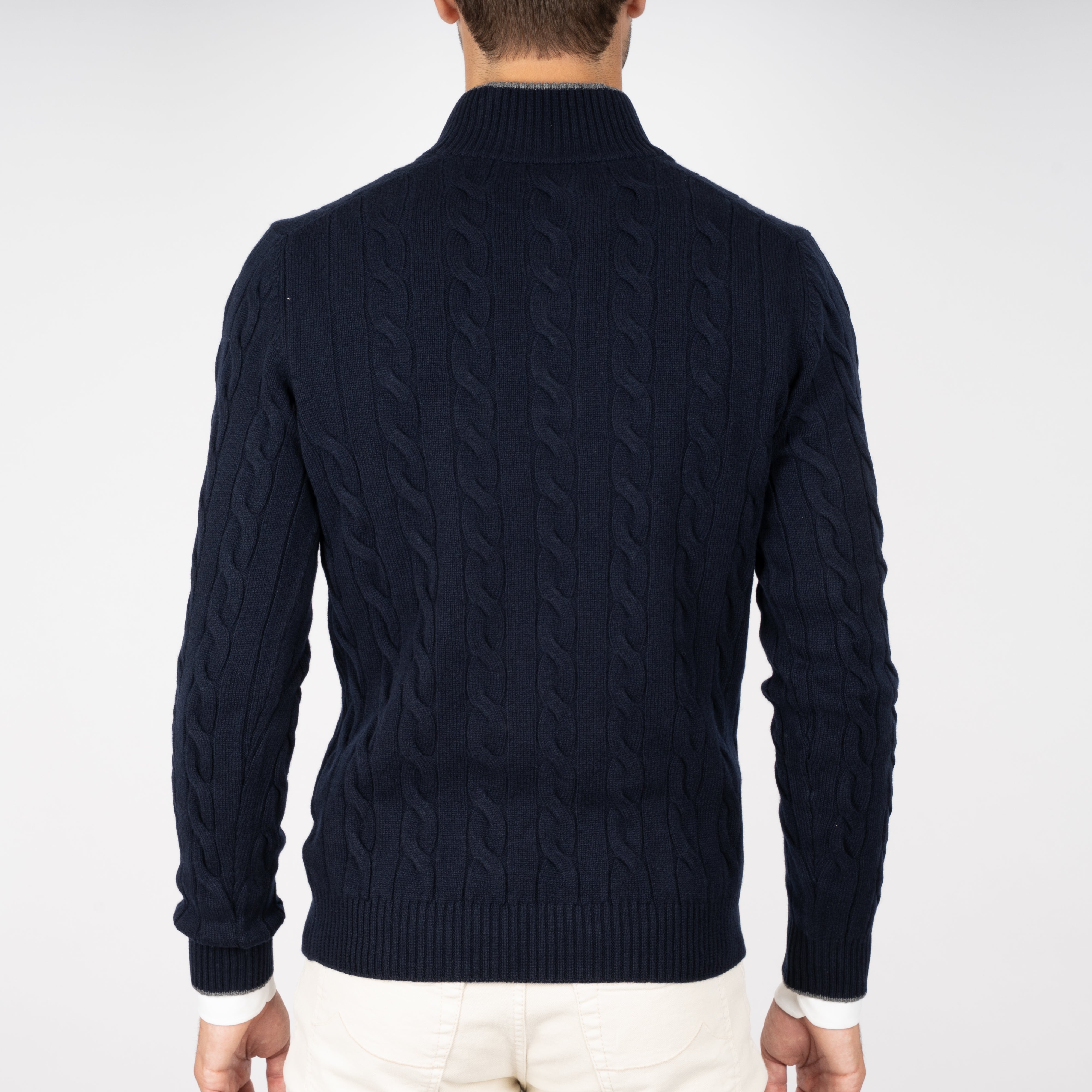 Gran Sasso Gebreide Kabeltrui met Knopenlijst Blauw | Cashmere Lana