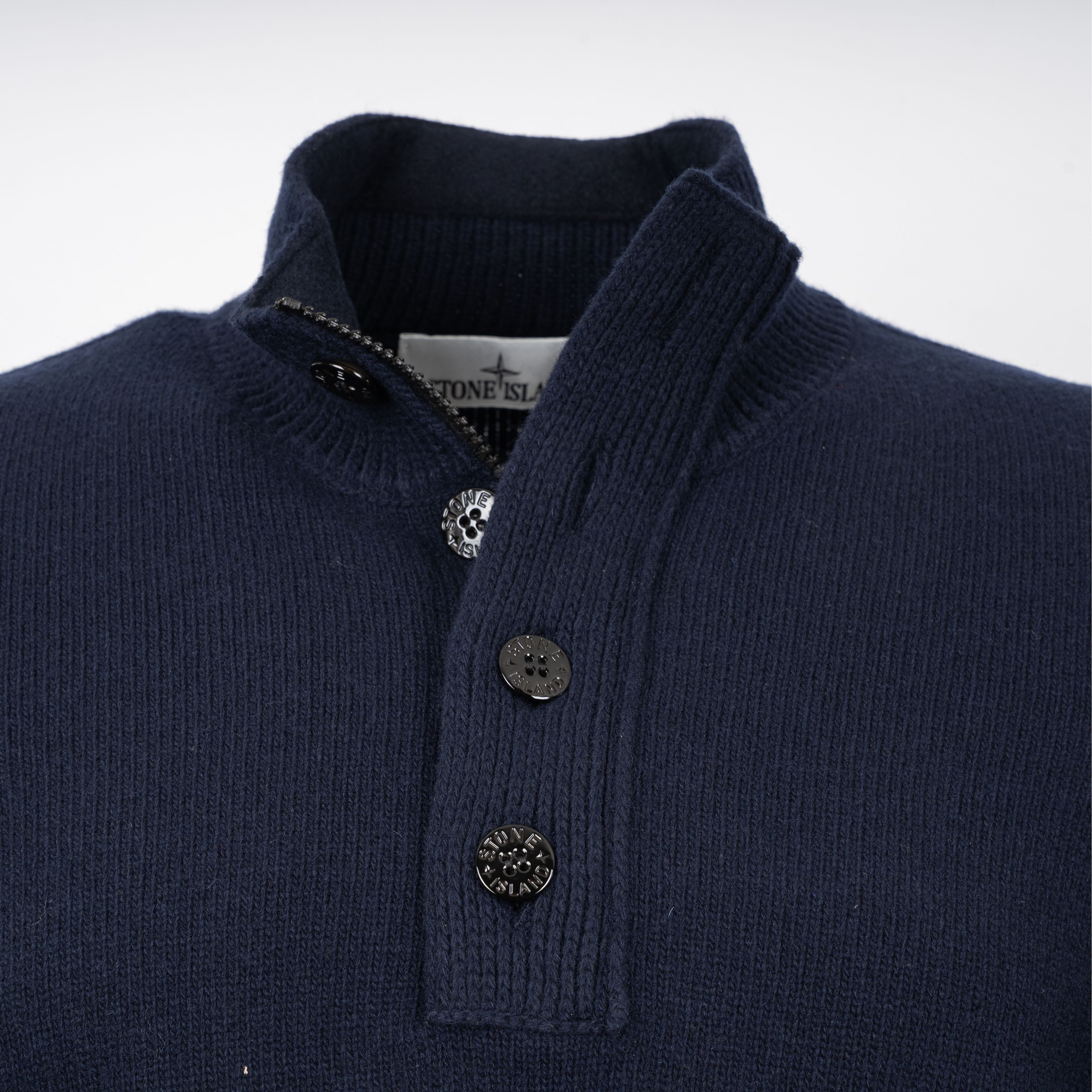 Stone Island Gebreide Trui met Knopenlijst Blauw | Lambswool